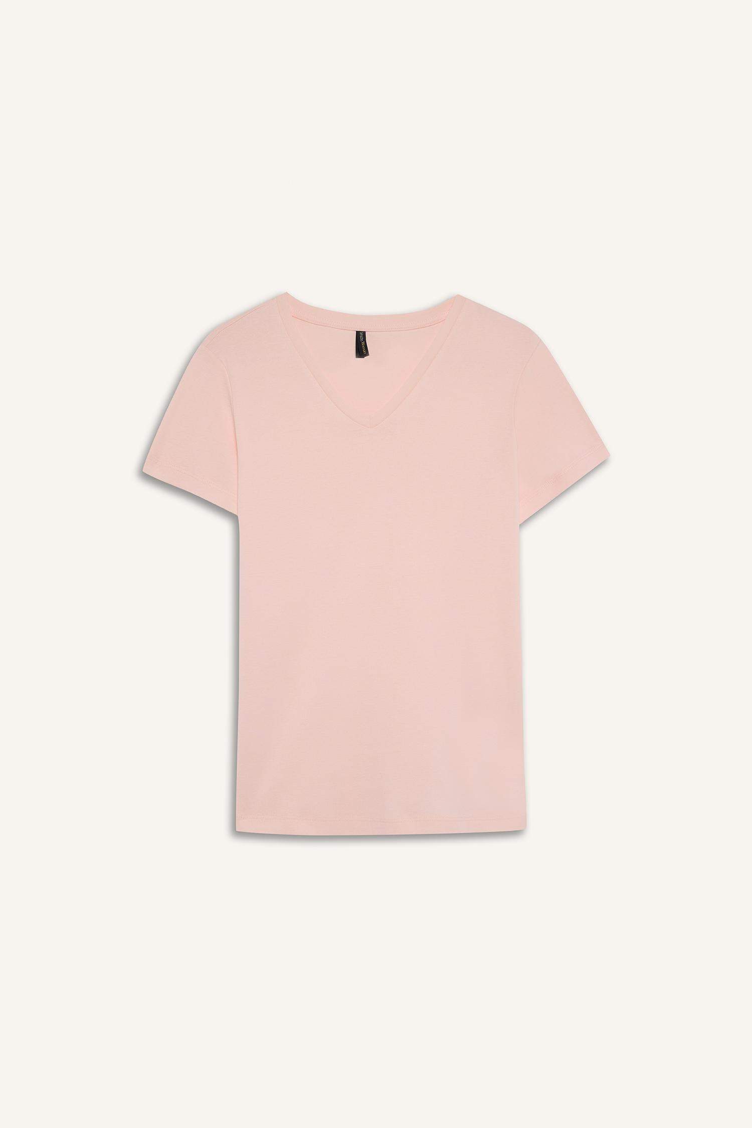 Slim Fit Dar Kesim V Yaka Basic Düz Ribana Kısa Kollu Tişört