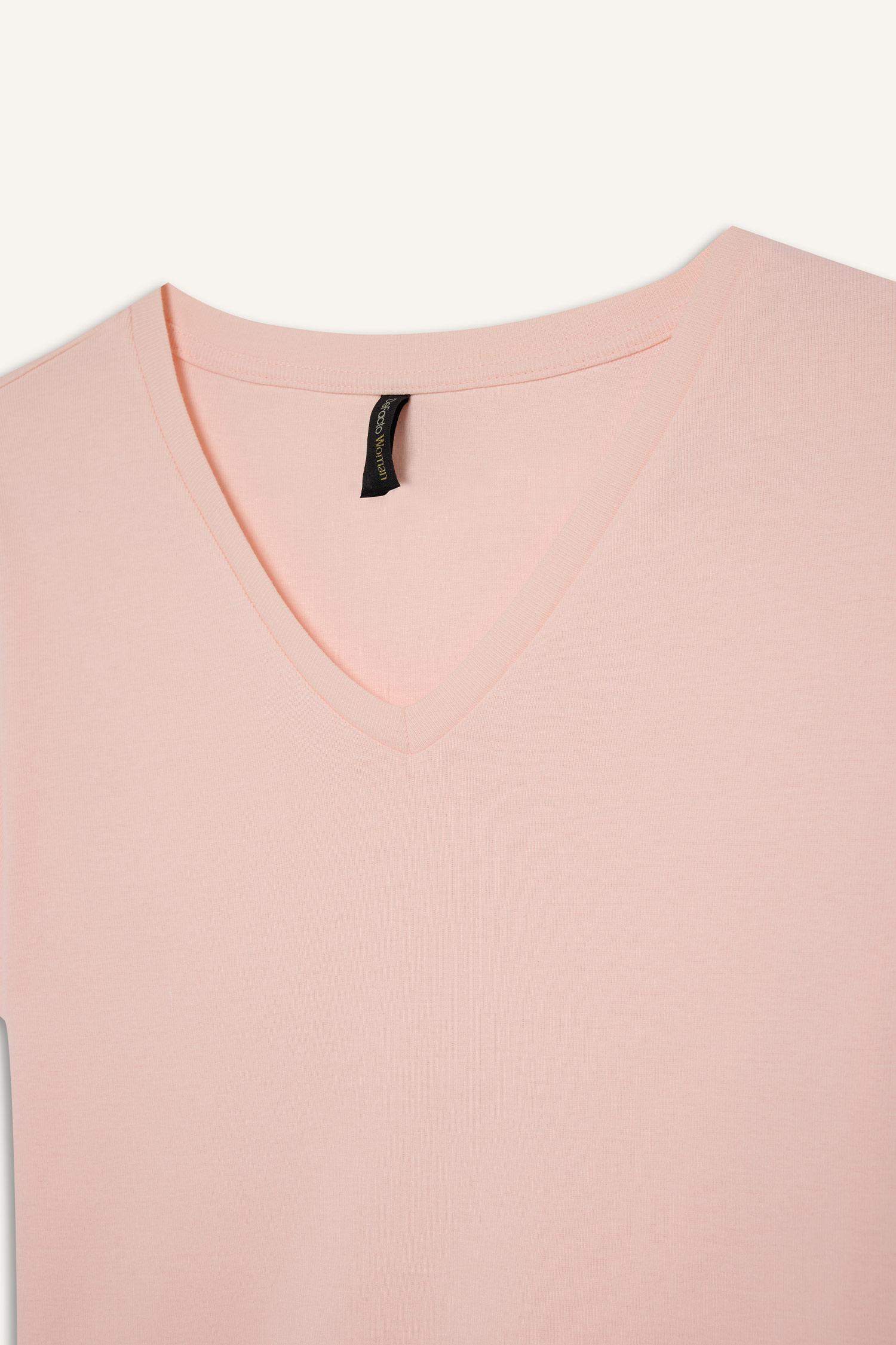 Slim Fit Dar Kesim V Yaka Basic Düz Ribana Kısa Kollu Tişört