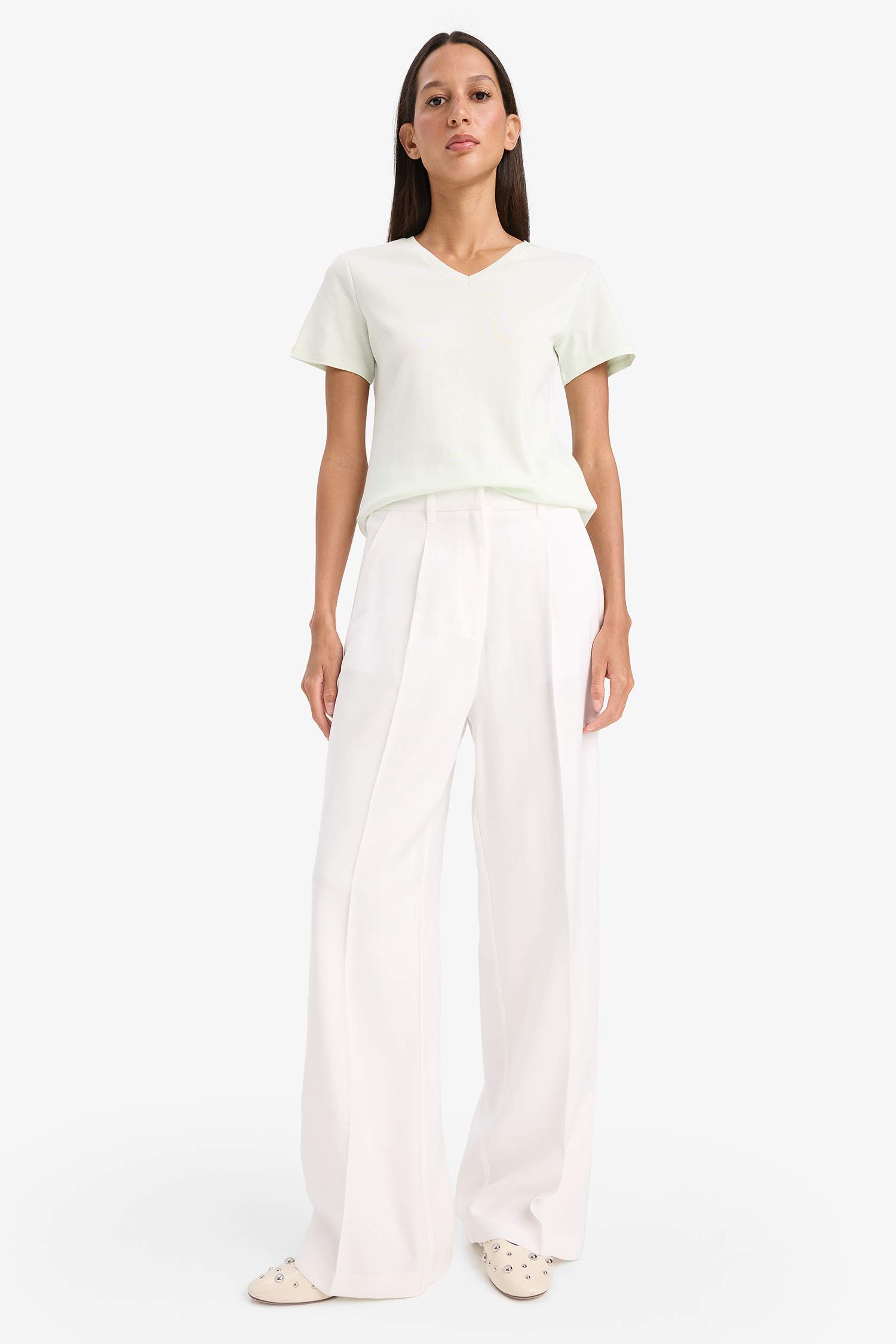 Slim Fit V Neck Ribbed Basic T-Shirt