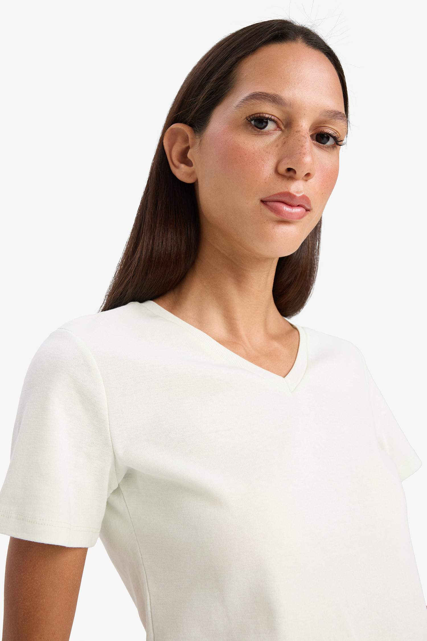 Slim Fit V Neck Ribbed Basic T-Shirt