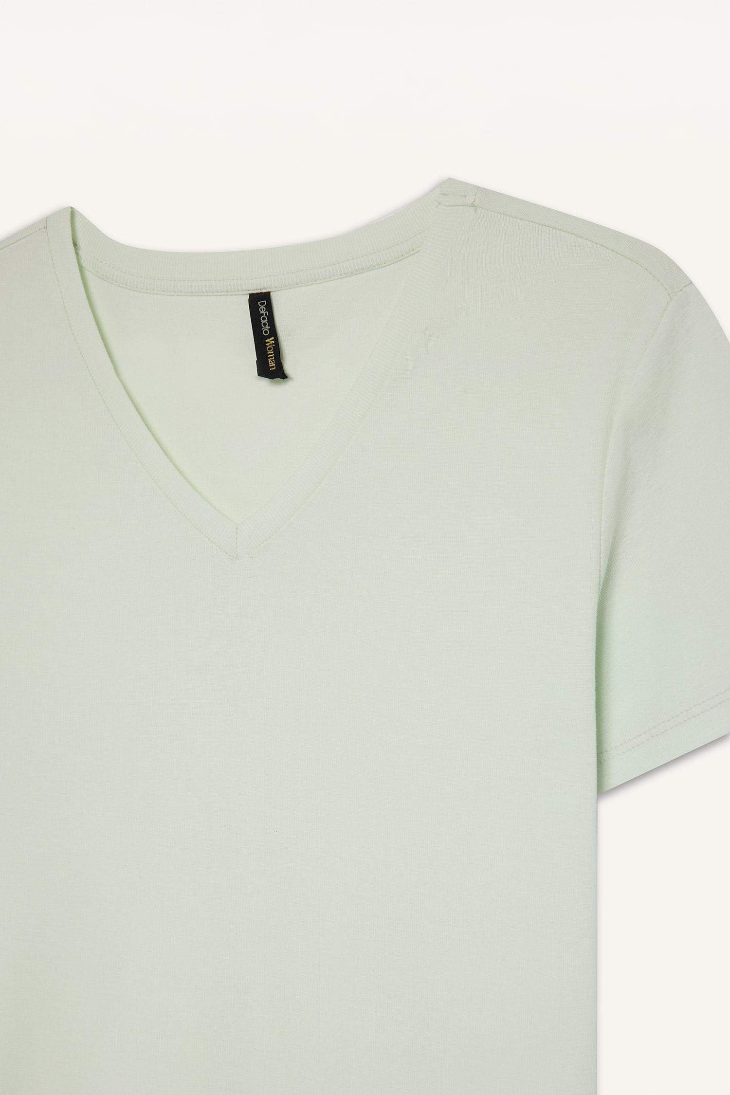 Slim Fit V Neck Ribbed Basic T-Shirt