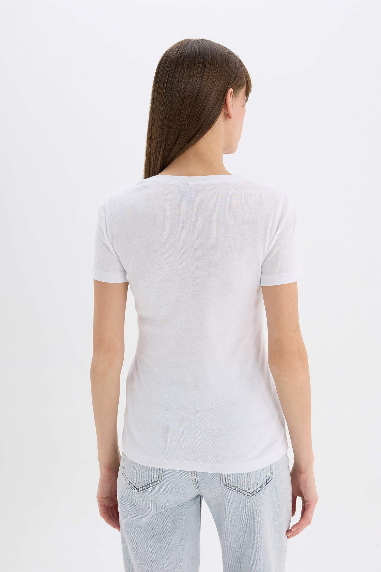 Slim Fit V-Neck Ribana Short Sleeve T-Shirt