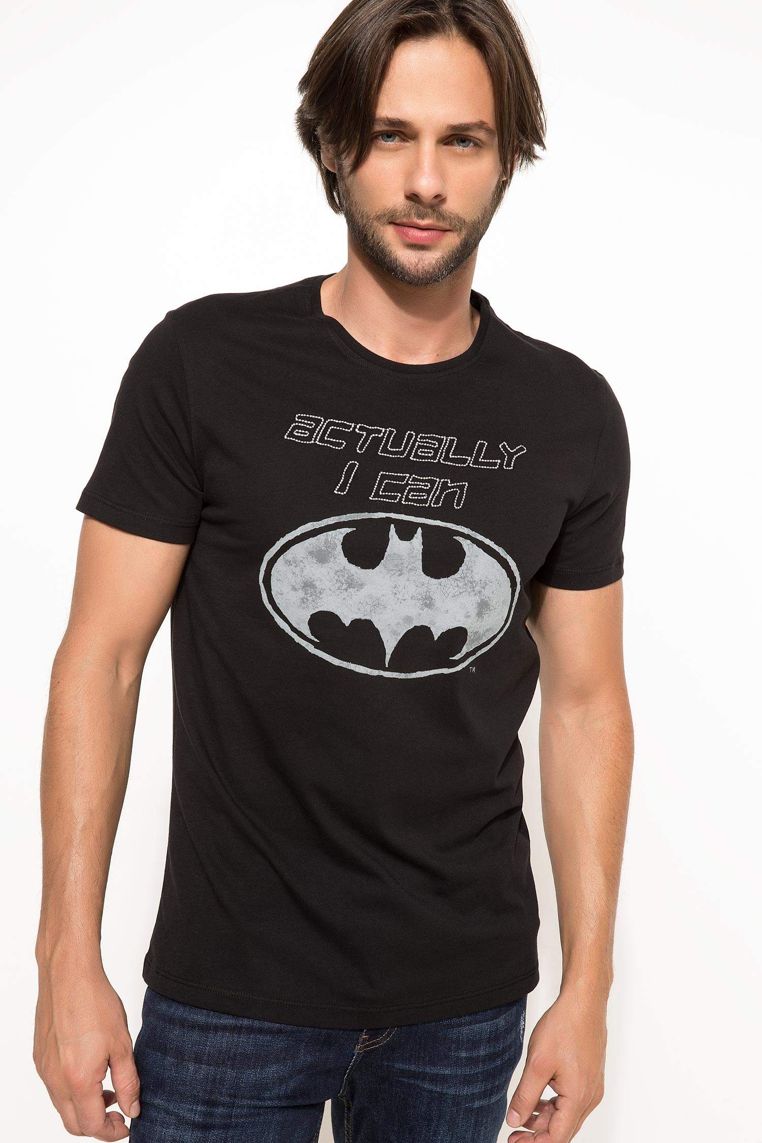 Defacto Batman Lisanslı Slim Fit T-shirt. 1