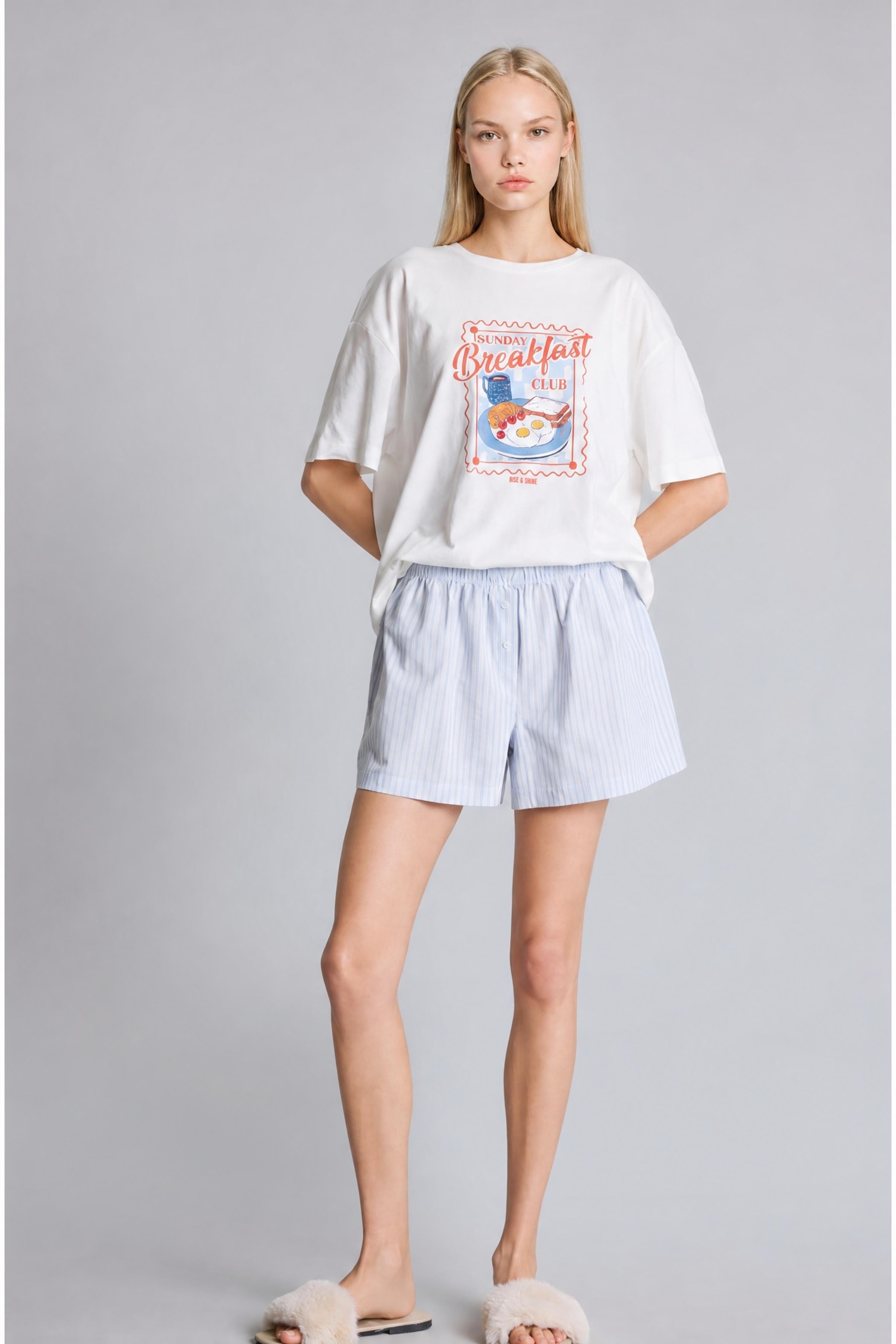 DeFacto Oversıze Şortlu Kısa Kollu Poplin Pijama Takımı