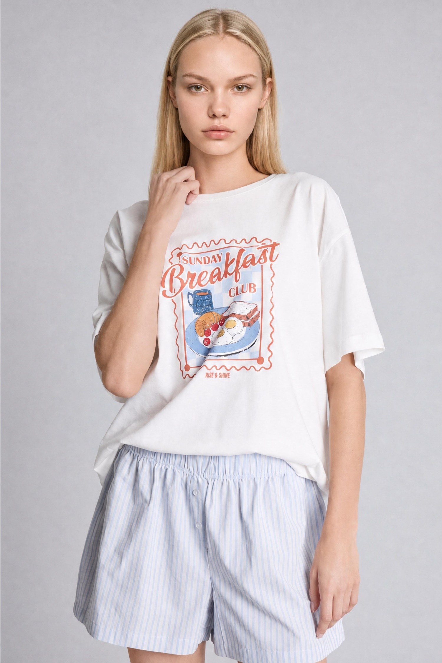DeFacto Oversıze Şortlu Kısa Kollu Poplin Pijama Takımı görsel 2