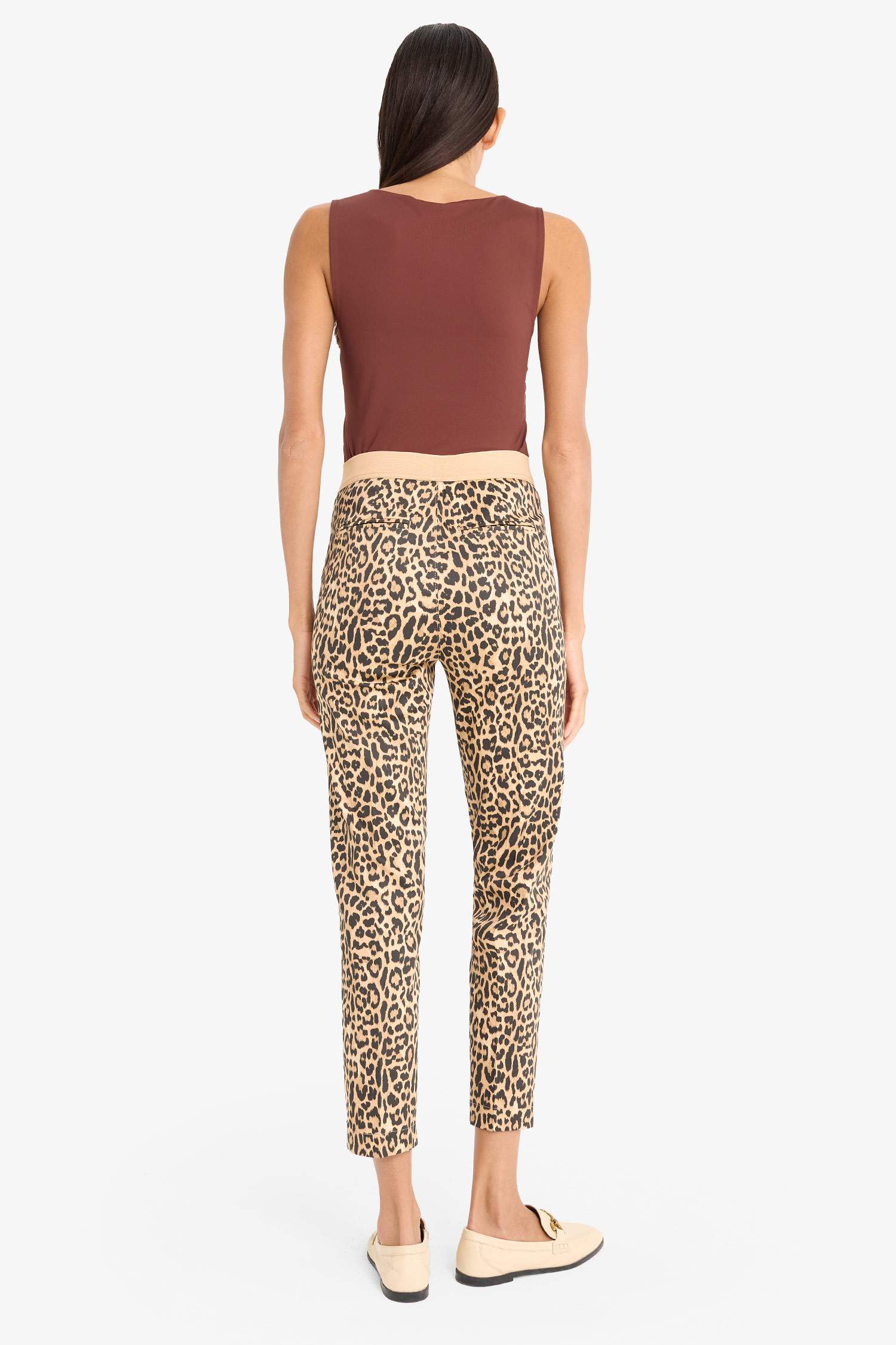 Elastic Waist Midi Satin Cigarette Fit Trousers