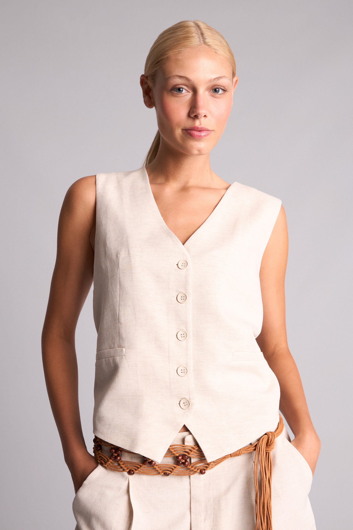 DeFacto Regular Fit Keten Karışımlı Yelek görsel 3