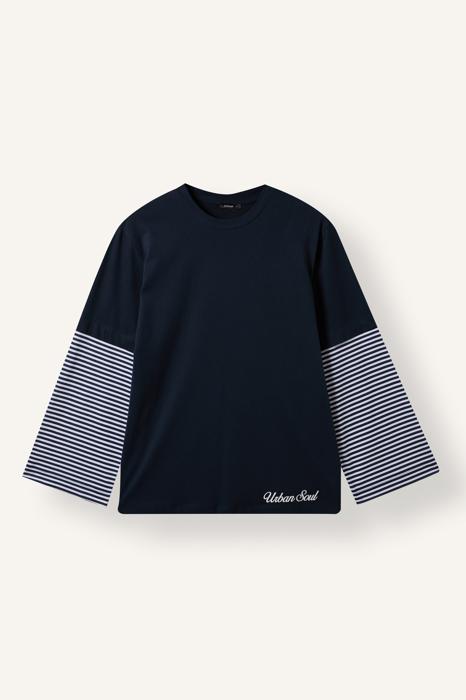 DeFacto Relaxed Fit Çizgili Kollu Baskılı Tişört