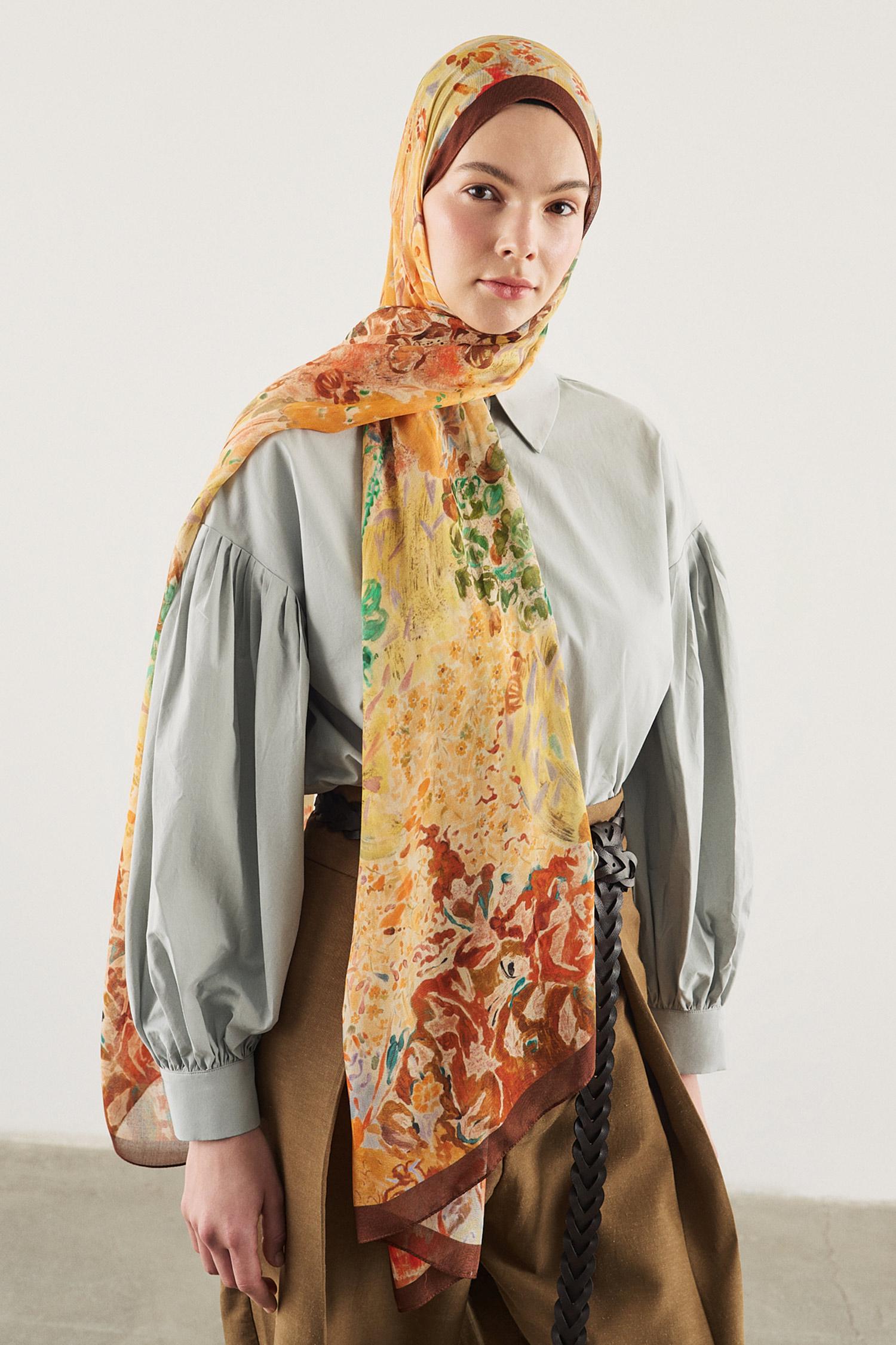 DeFacto Fresh Scarfs X DeFacto Botanical Art Viskon Şal görsel 5