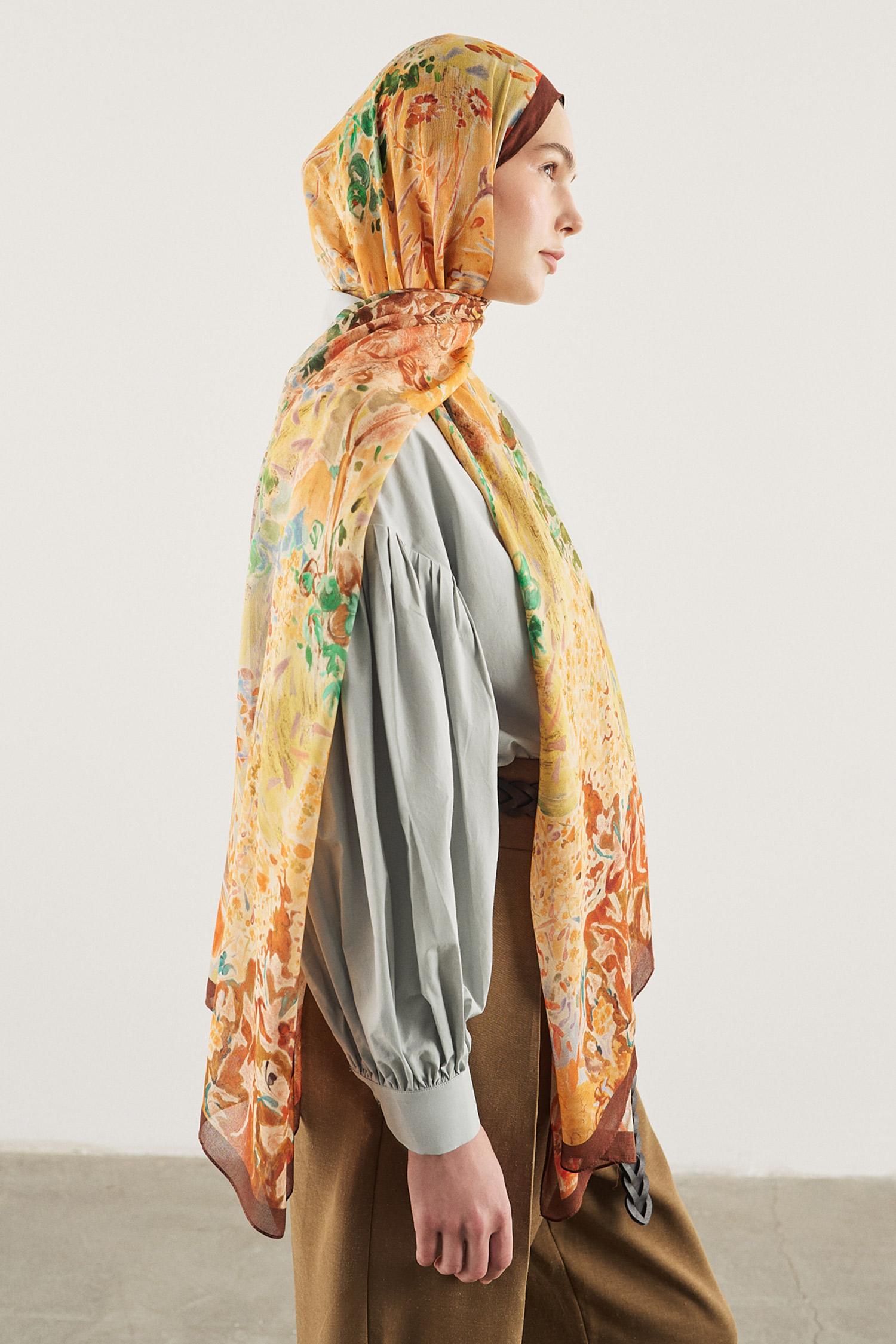 DeFacto Fresh Scarfs X DeFacto Botanical Art Viskon Şal görsel 7