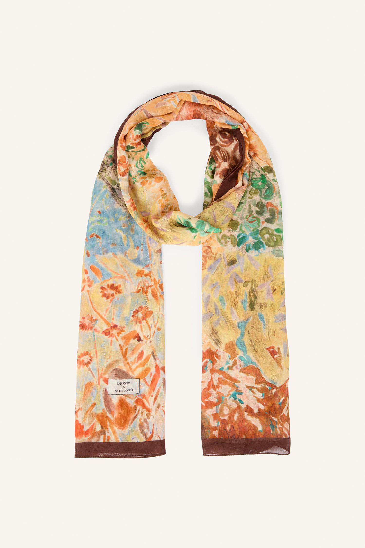 DeFacto Fresh Scarfs X DeFacto Botanical Art Viskon Şal görsel 8