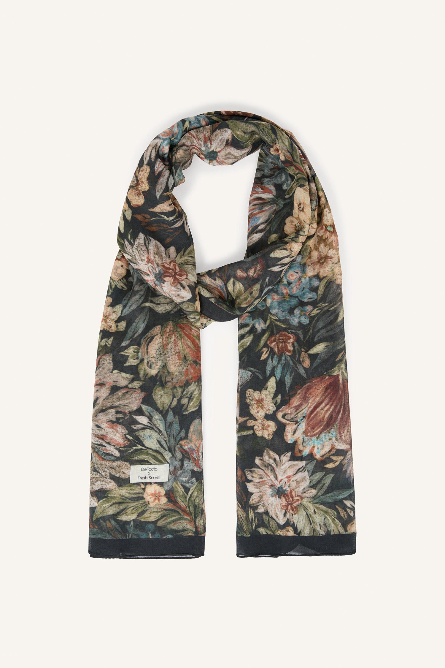 DeFacto Fresh Scarfs X DeFacto Night Bloom Viskon Şal görsel 6