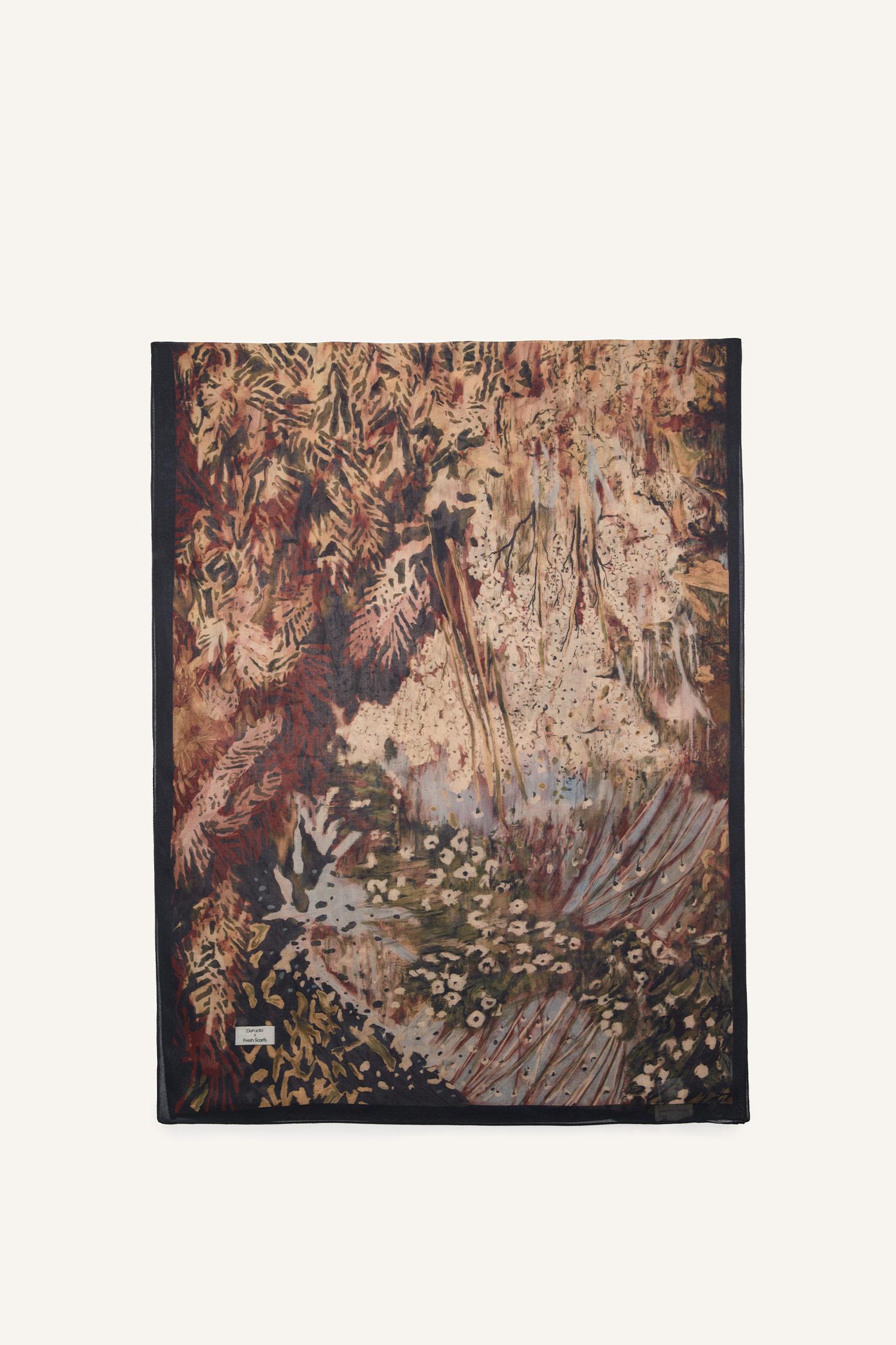 DeFacto Fresh Scarfs X DeFacto Abstract Floral Viskon Şal görsel 8