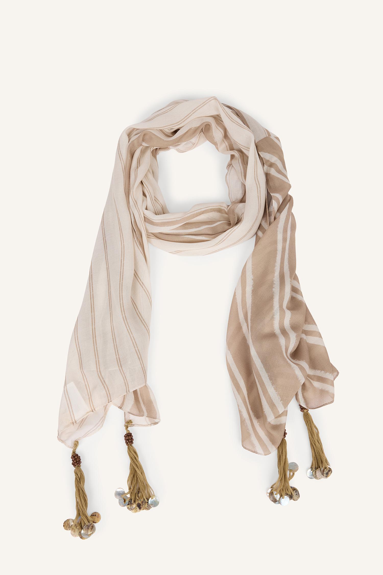 DeFacto Fresh Scarfs X DeFacto Summer Blocks Krem Viskon Püsküllü Şal görsel 6