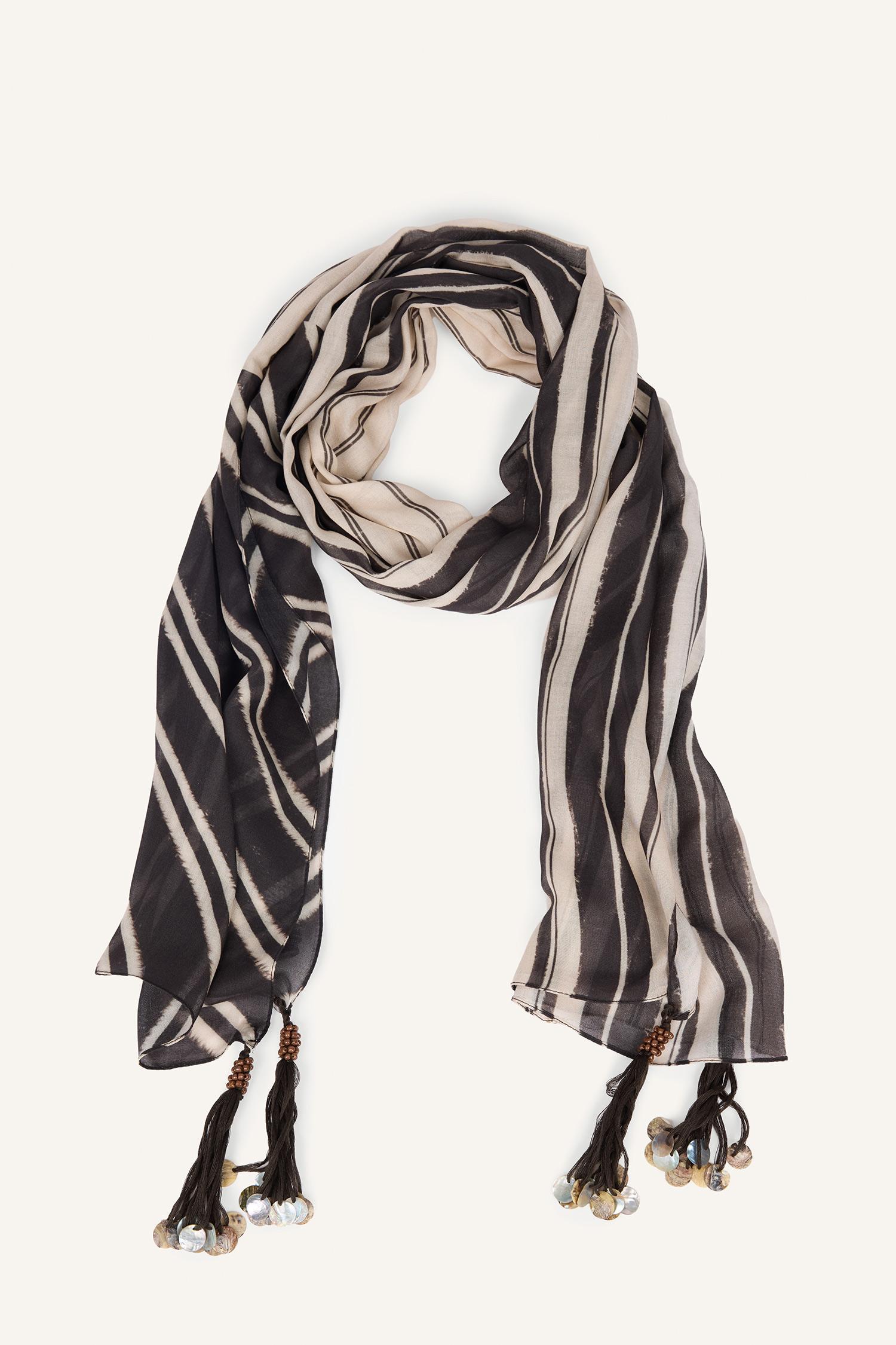 DeFacto Fresh Scarfs X DeFacto Summer Blocks Bej Viskon Püsküllü Şal görsel 6
