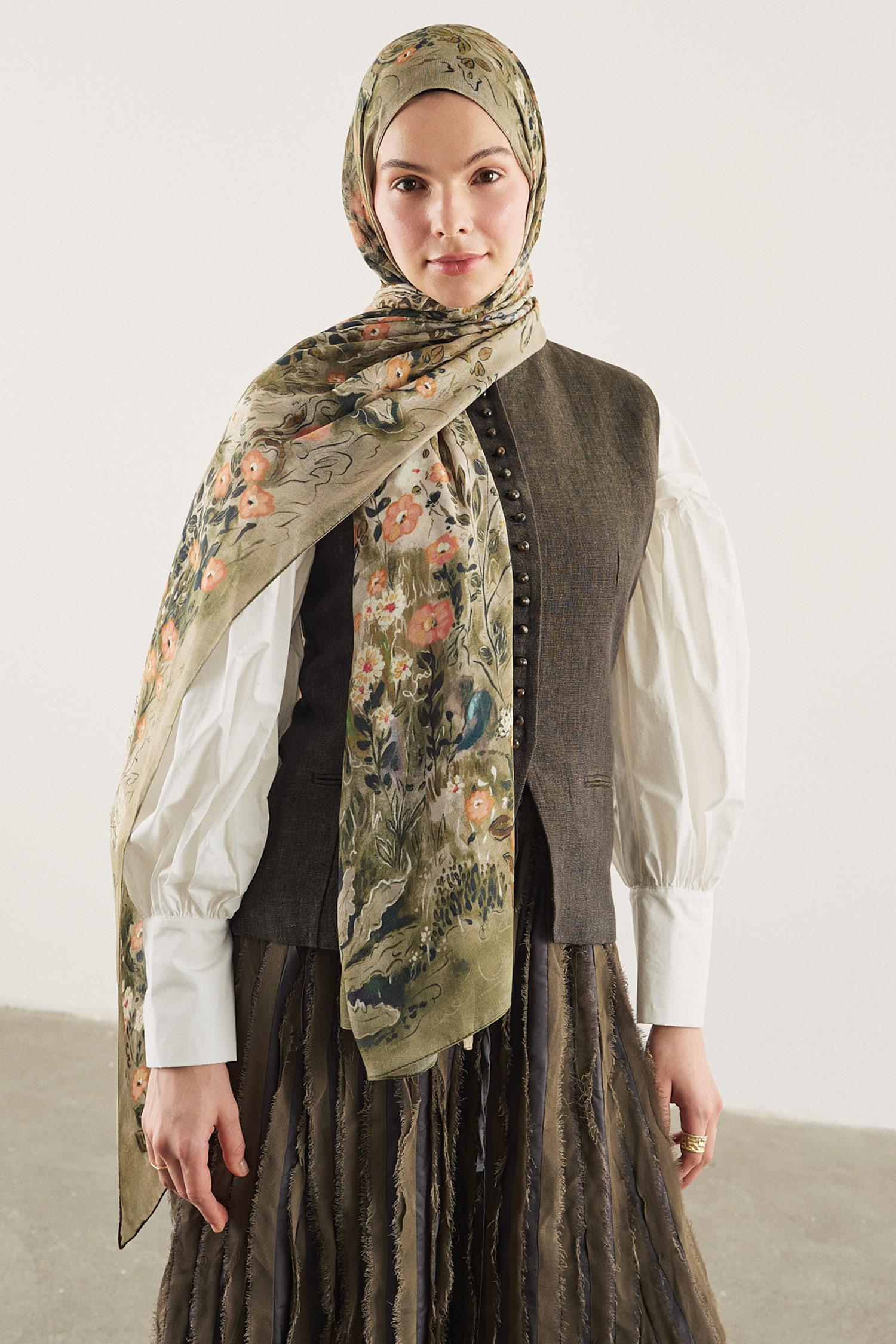 DeFacto Fresh Scarfs X DeFacto Misty Garden Viskon Şal görsel 3