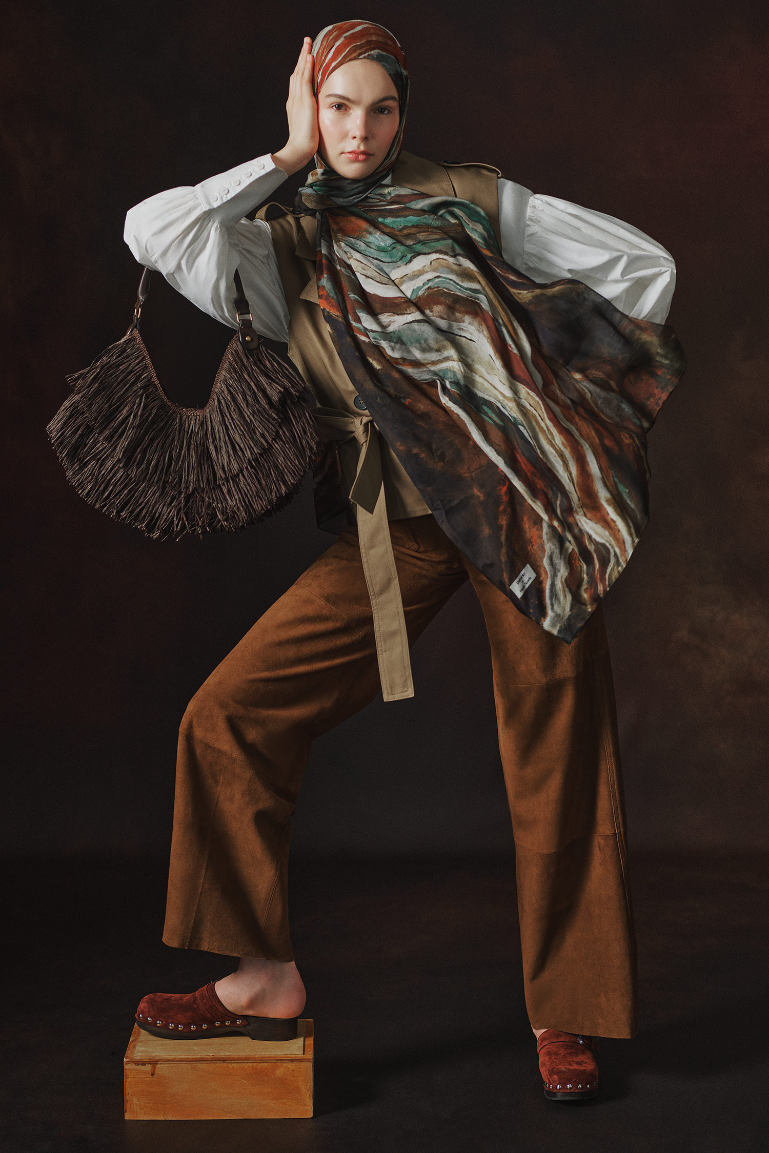 DeFacto Fresh Scarfs X DeFacto Ocean Batik Keten Karışımlı Şal