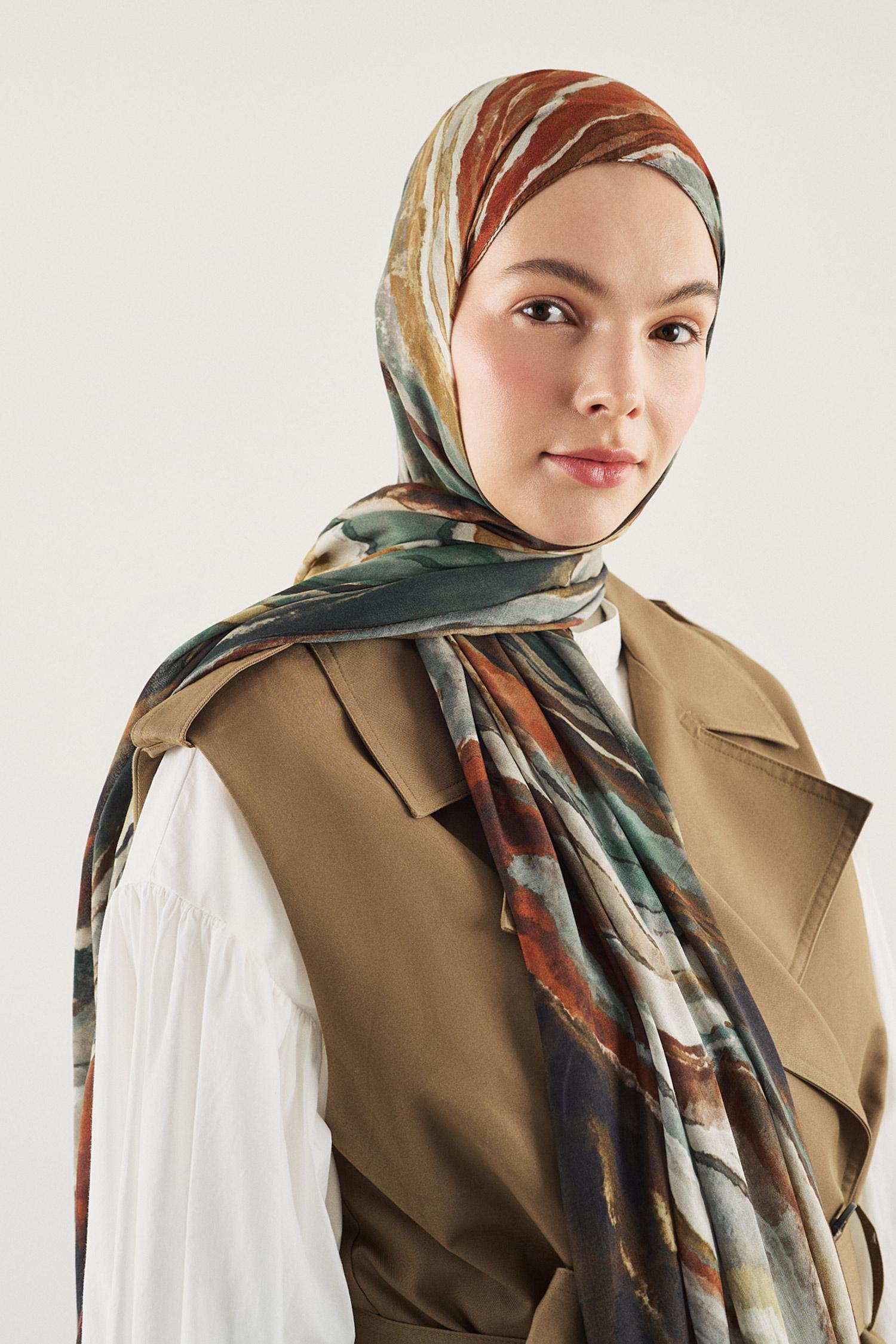 DeFacto Fresh Scarfs X DeFacto Ocean Batik Keten Karışımlı Şal görsel 2