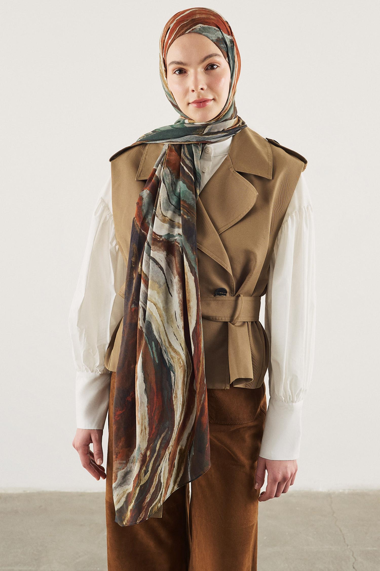 DeFacto Fresh Scarfs X DeFacto Ocean Batik Keten Karışımlı Şal görsel 3