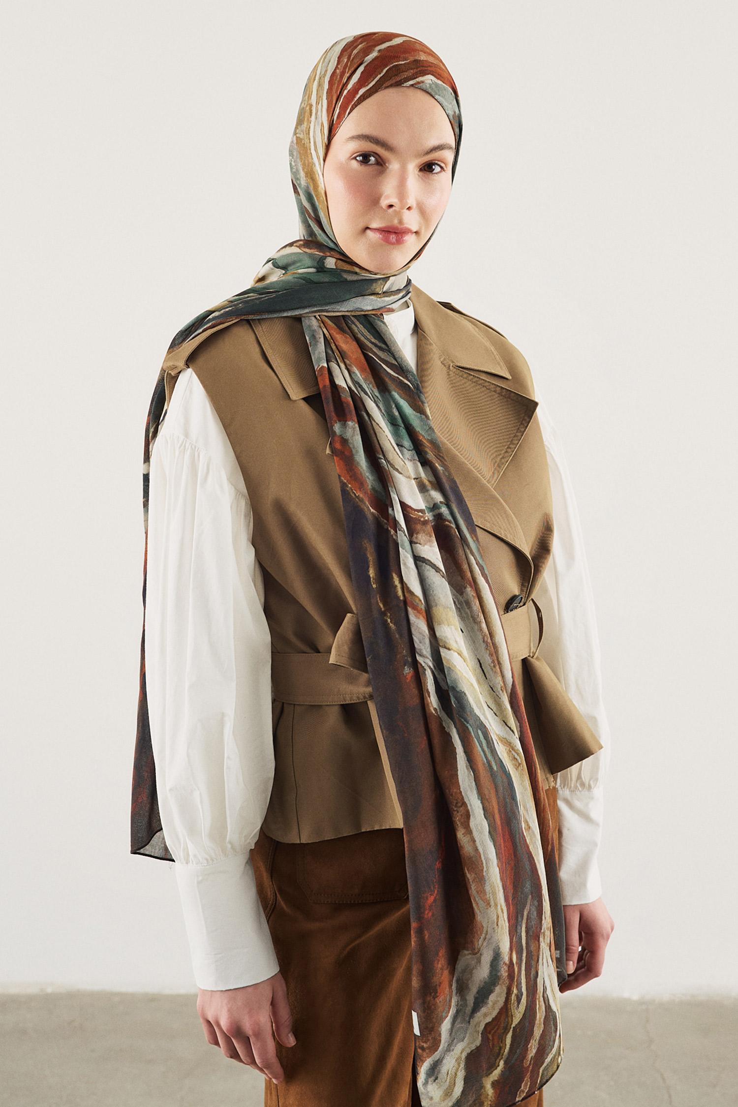 DeFacto Fresh Scarfs X DeFacto Ocean Batik Keten Karışımlı Şal görsel 5