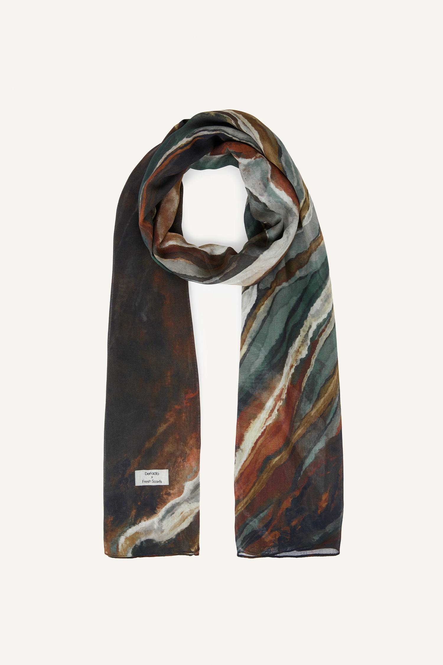 DeFacto Fresh Scarfs X DeFacto Ocean Batik Keten Karışımlı Şal görsel 6