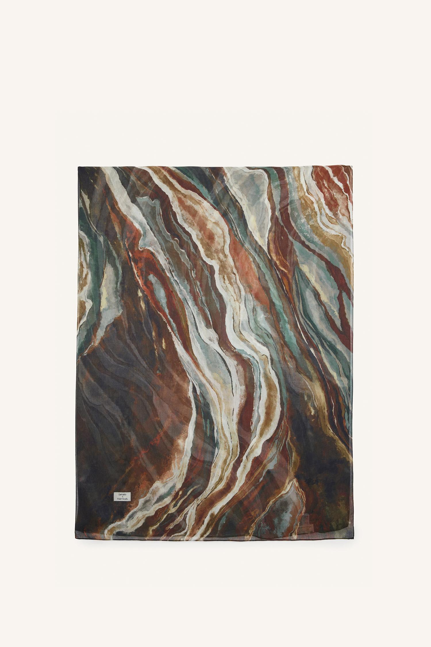 DeFacto Fresh Scarfs X DeFacto Ocean Batik Keten Karışımlı Şal görsel 7