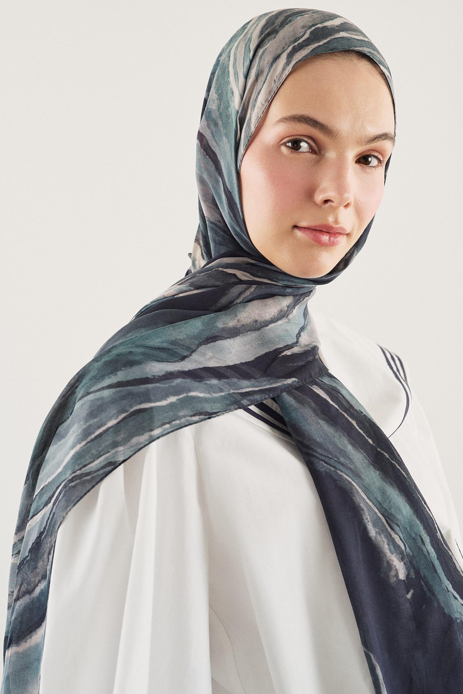 DeFacto Fresh Scarfs X DeFacto Indigo Batik Viskon Şal görsel 2