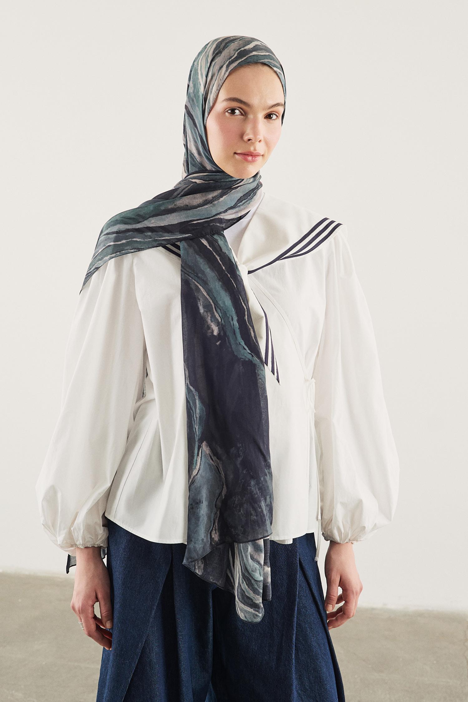 DeFacto Fresh Scarfs X DeFacto Indigo Batik Viskon Şal görsel 3