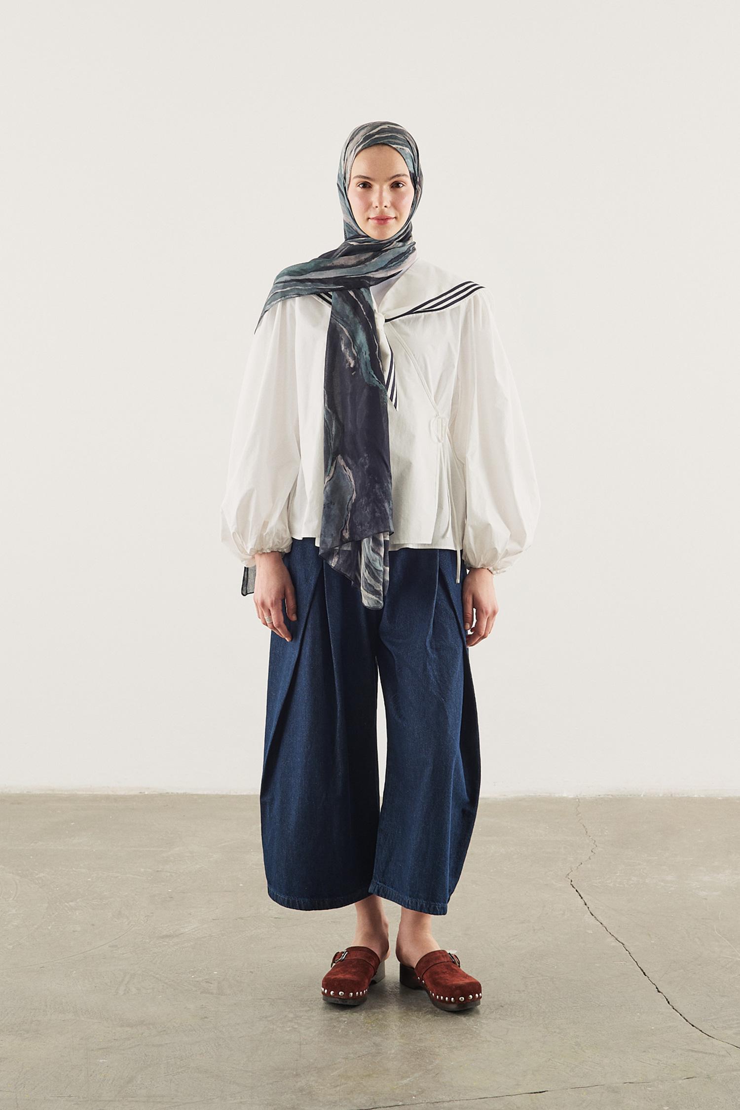 DeFacto Fresh Scarfs X DeFacto Indigo Batik Viskon Şal görsel 4