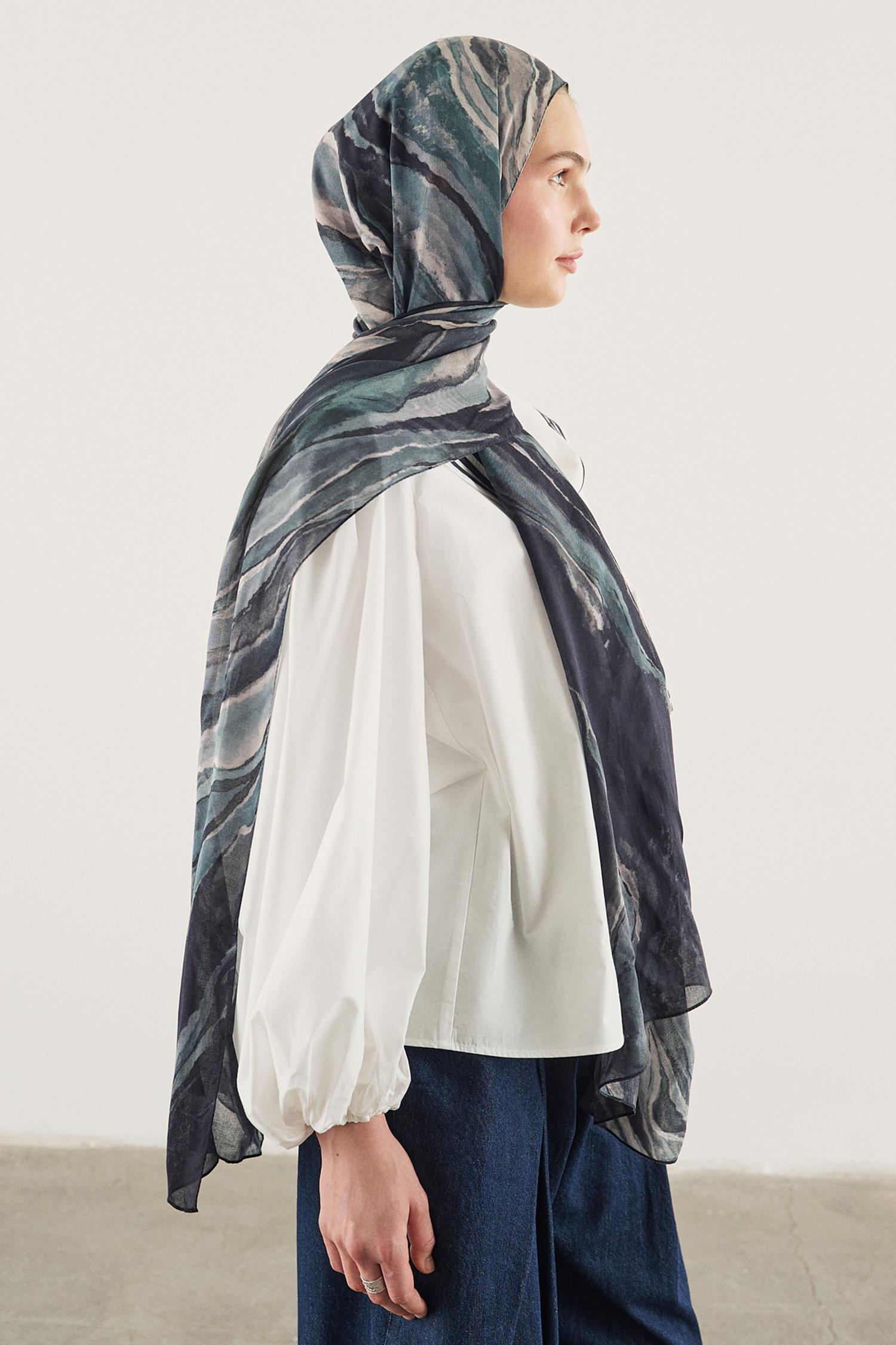 DeFacto Fresh Scarfs X DeFacto Indigo Batik Viskon Şal görsel 5