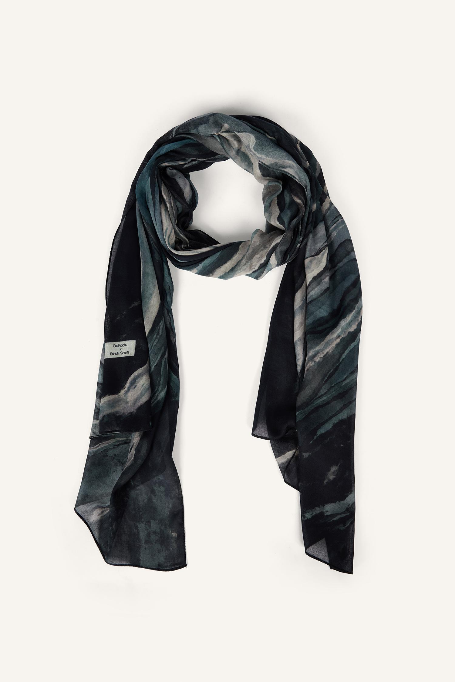 DeFacto Fresh Scarfs X DeFacto Indigo Batik Viskon Şal görsel 6