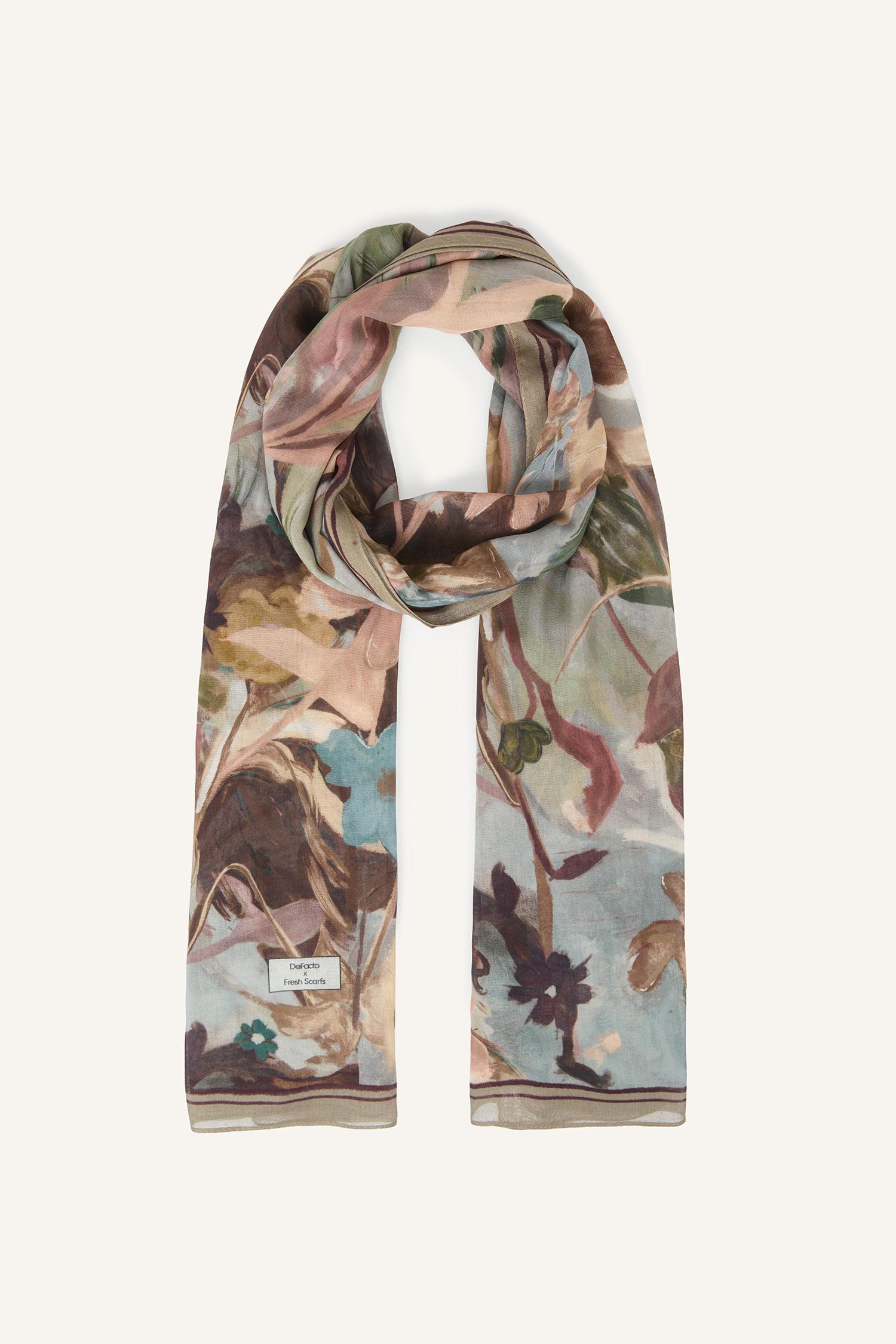 DeFacto Fresh Scarfs X DeFacto Impressionist Floral Viskon Şal görsel 7