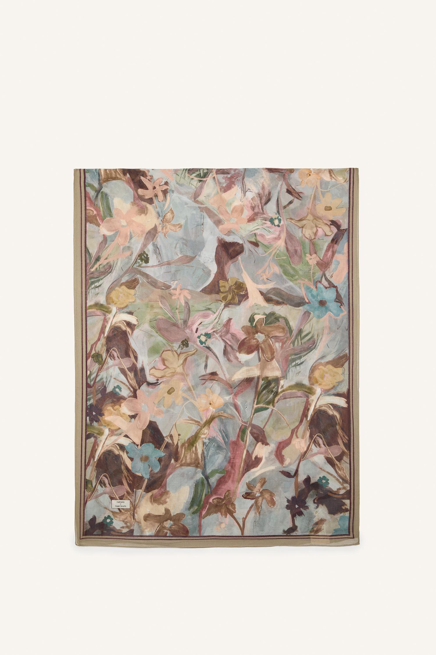 DeFacto Fresh Scarfs X DeFacto Impressionist Floral Viskon Şal görsel 8