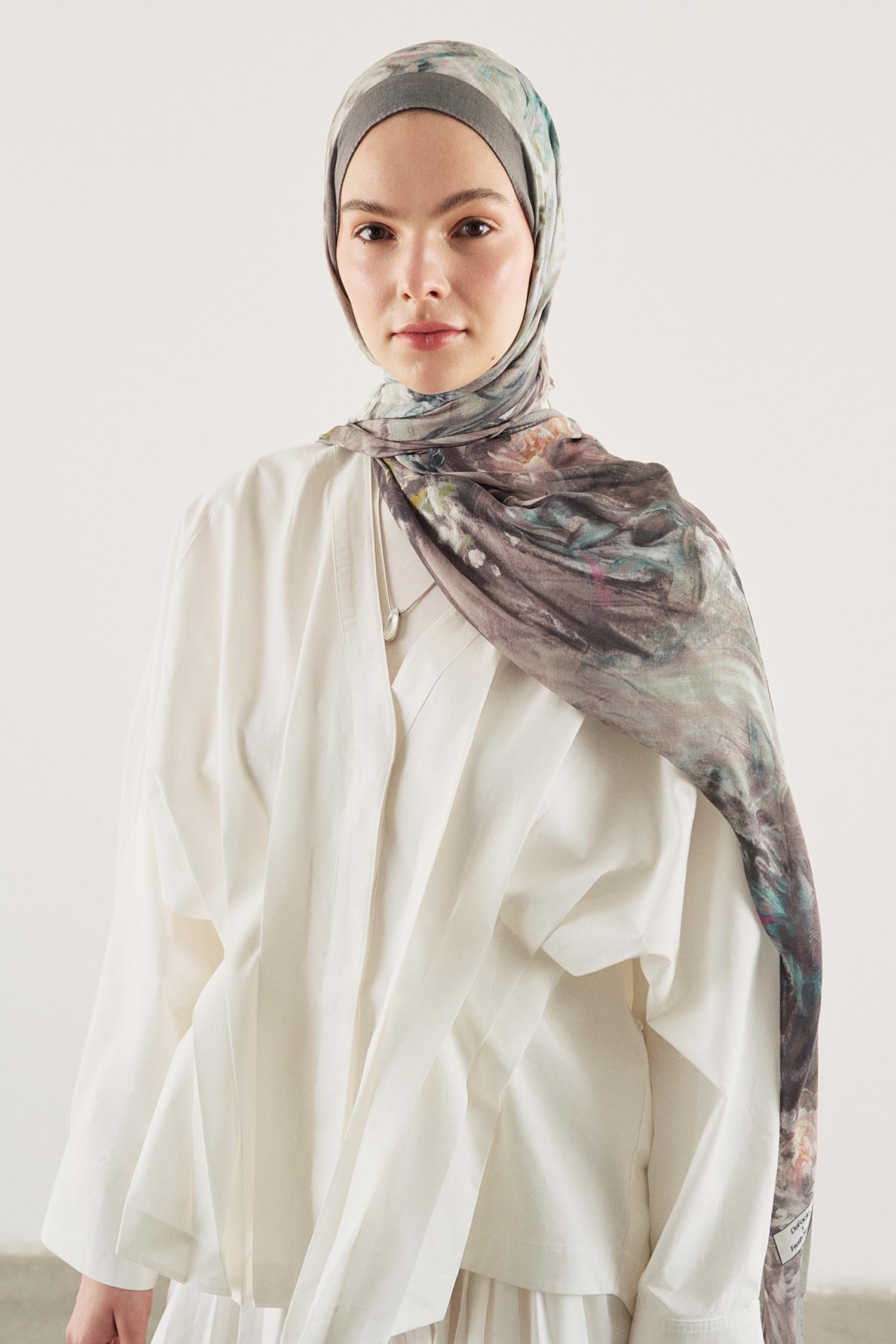 DeFacto Fresh Scarfs X DeFacto Monet Floral Viskon Şal görsel 3