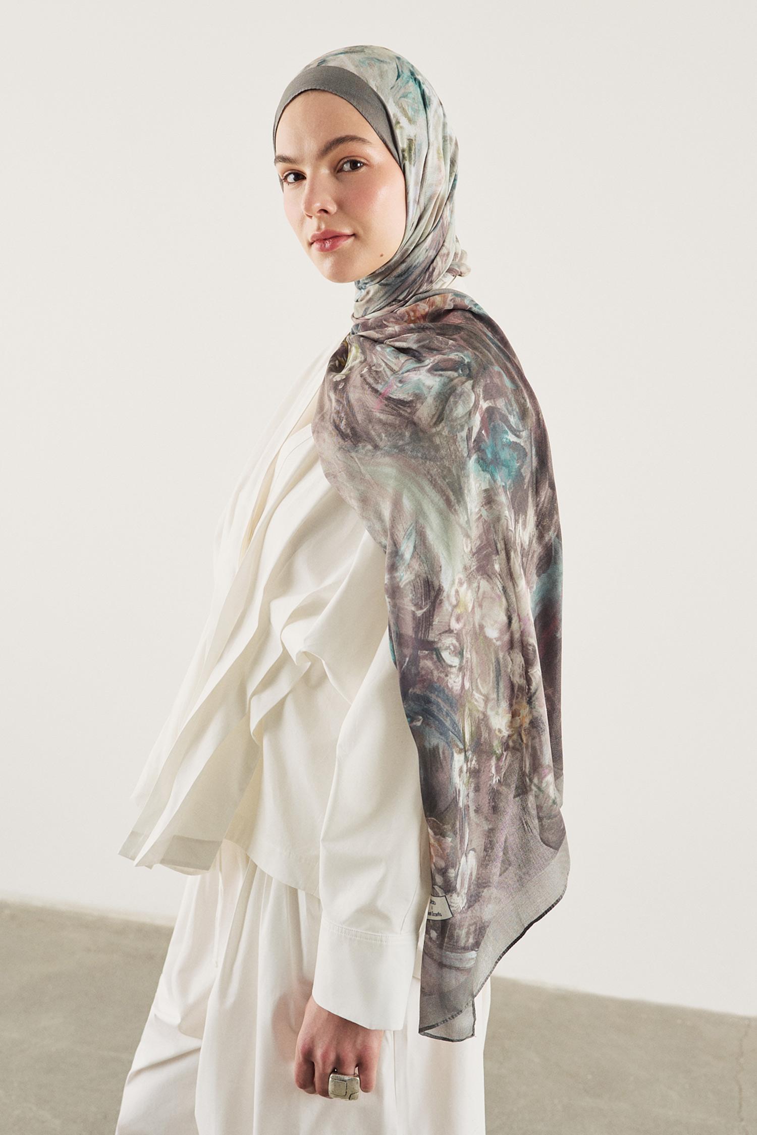 DeFacto Fresh Scarfs X DeFacto Monet Floral Viskon Şal görsel 5