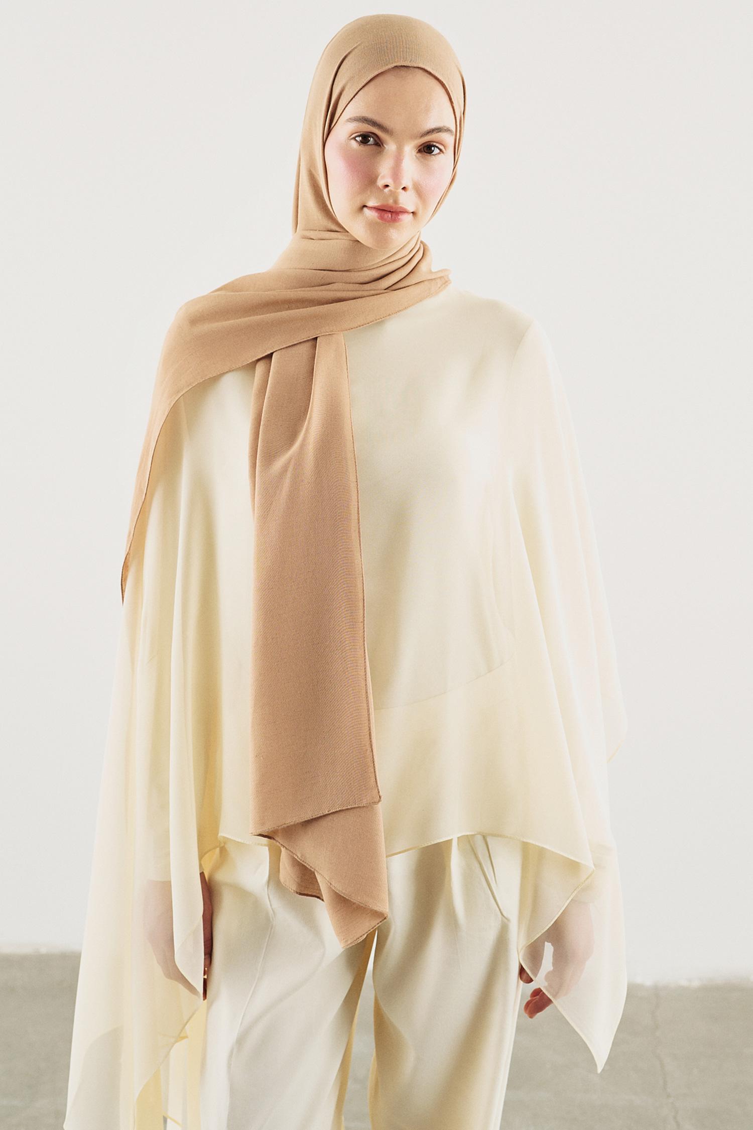 DeFacto Fresh Scarfs X DeFacto Premium Latte Keten Şal görsel 3