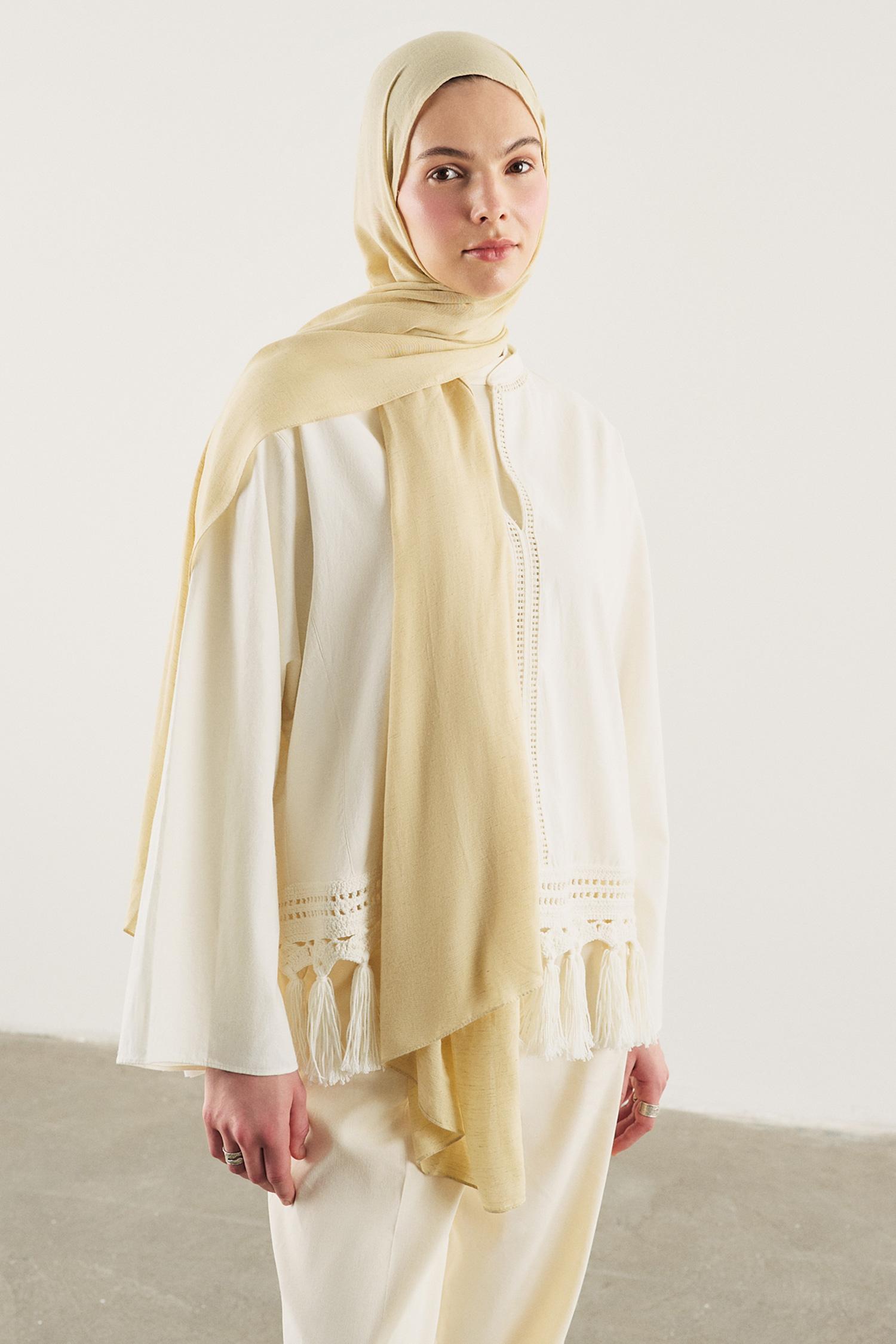 DeFacto Fresh Scarfs X DeFacto Premium Sütlü Kahve Keten Şal görsel 3