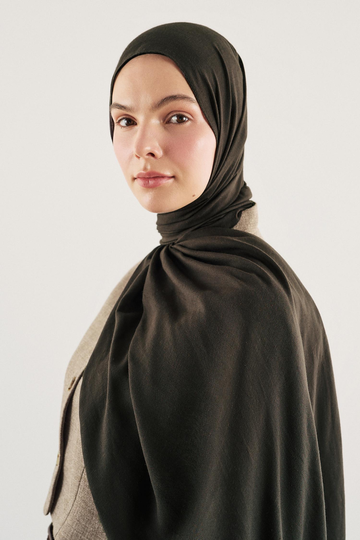 DeFacto Fresh Scarfs X DeFacto Premium Siyah Keten Şal görsel 3