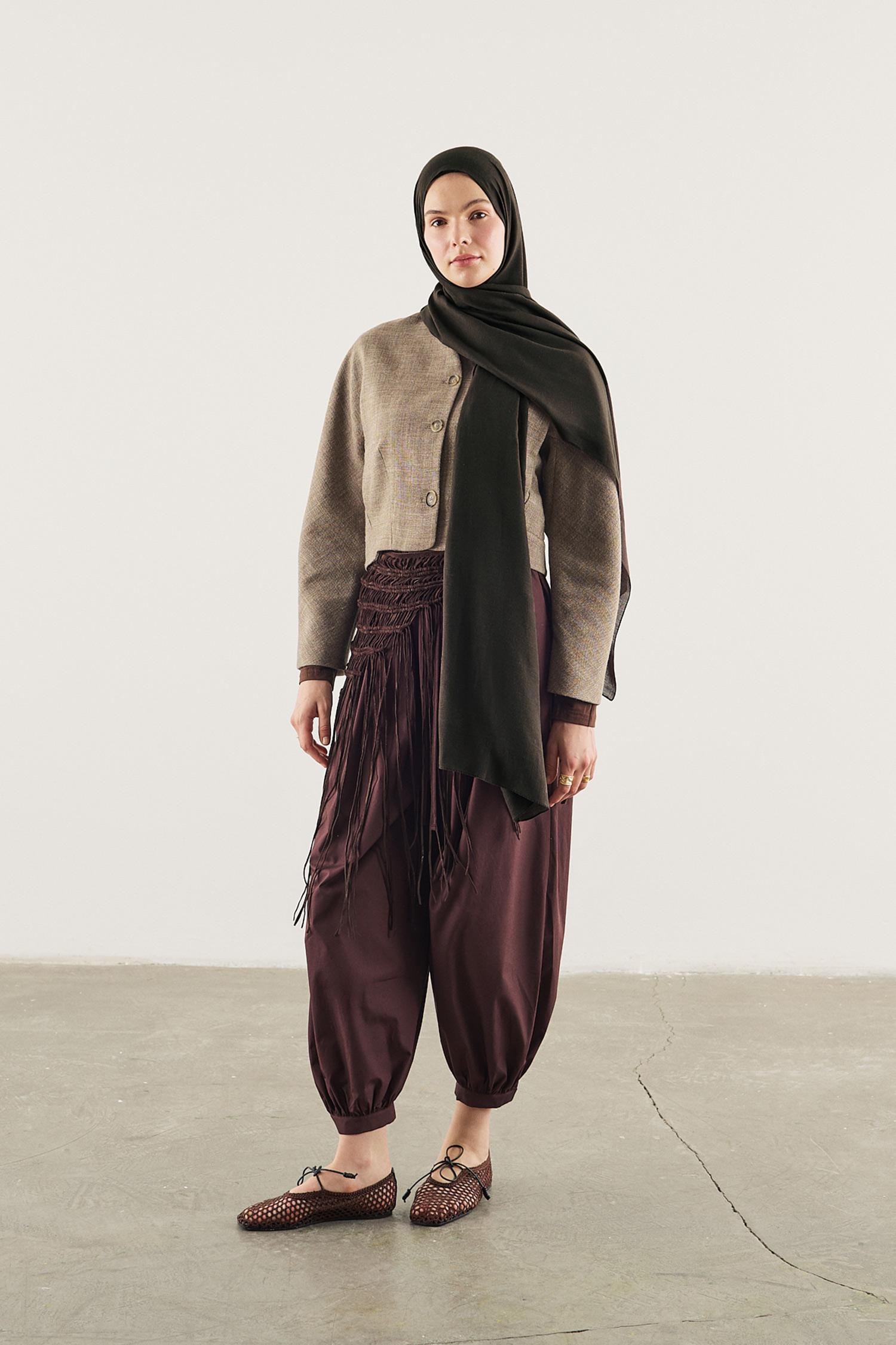 DeFacto Fresh Scarfs X DeFacto Premium Siyah Keten Şal görsel 5