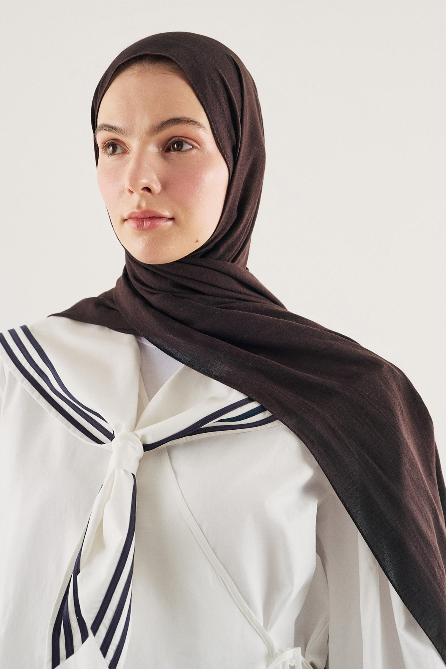 DeFacto Fresh Scarfs X DeFacto Premium Acı Kahve Keten Şal görsel 2