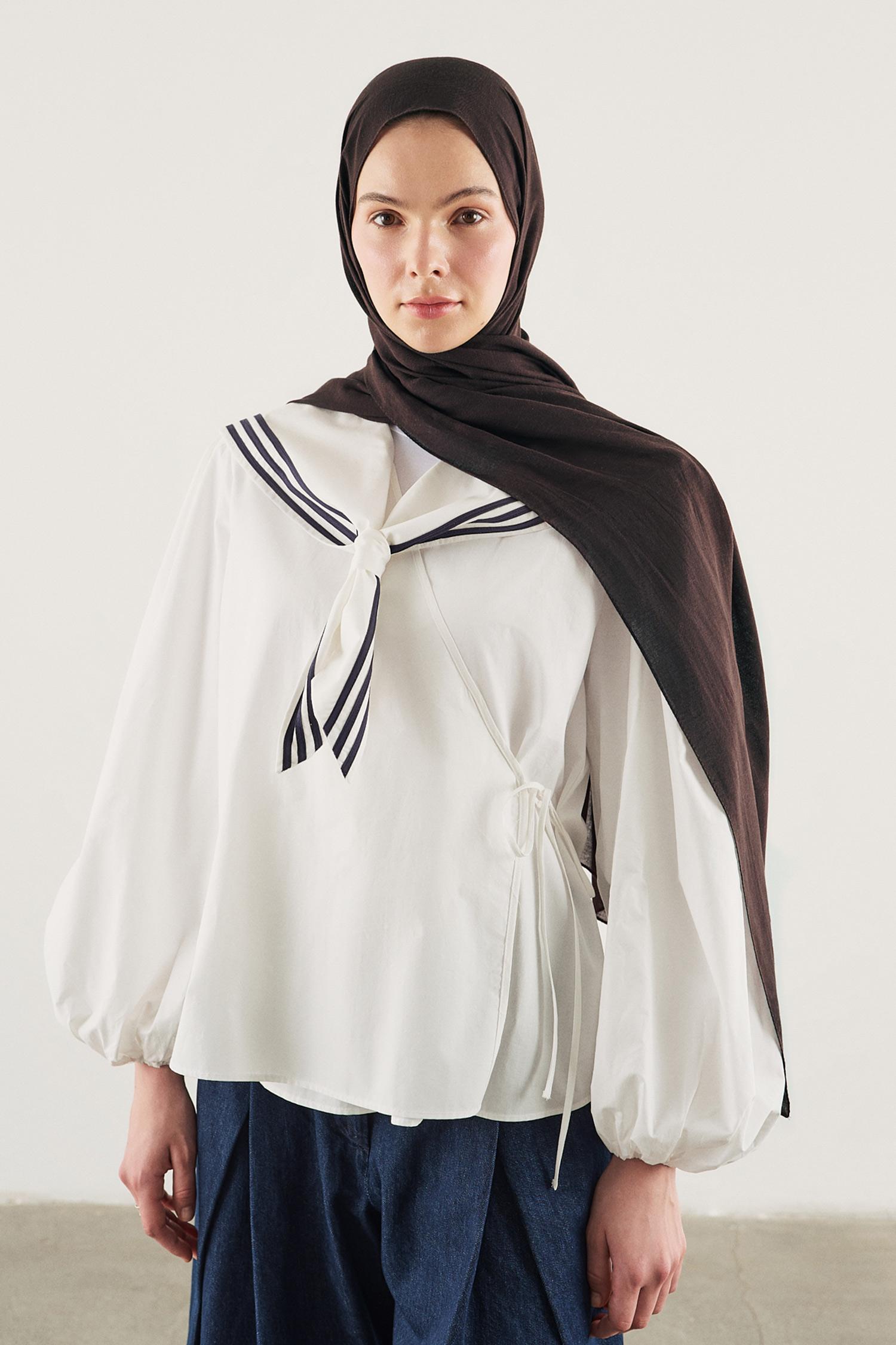 DeFacto Fresh Scarfs X DeFacto Premium Acı Kahve Keten Şal görsel 3