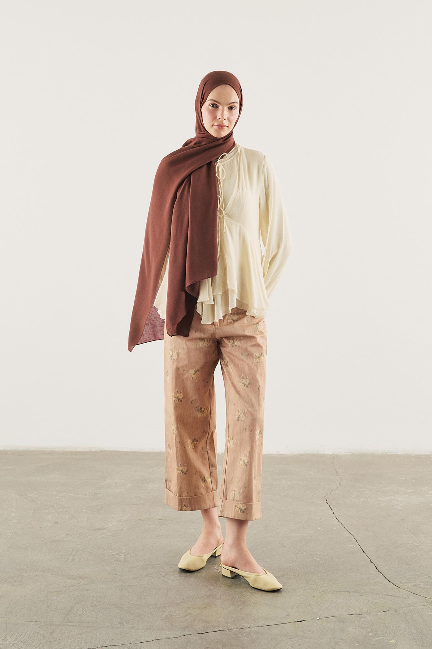 DeFacto Fresh Scarfs X DeFacto Premium Bordo Keten Şal görsel 4