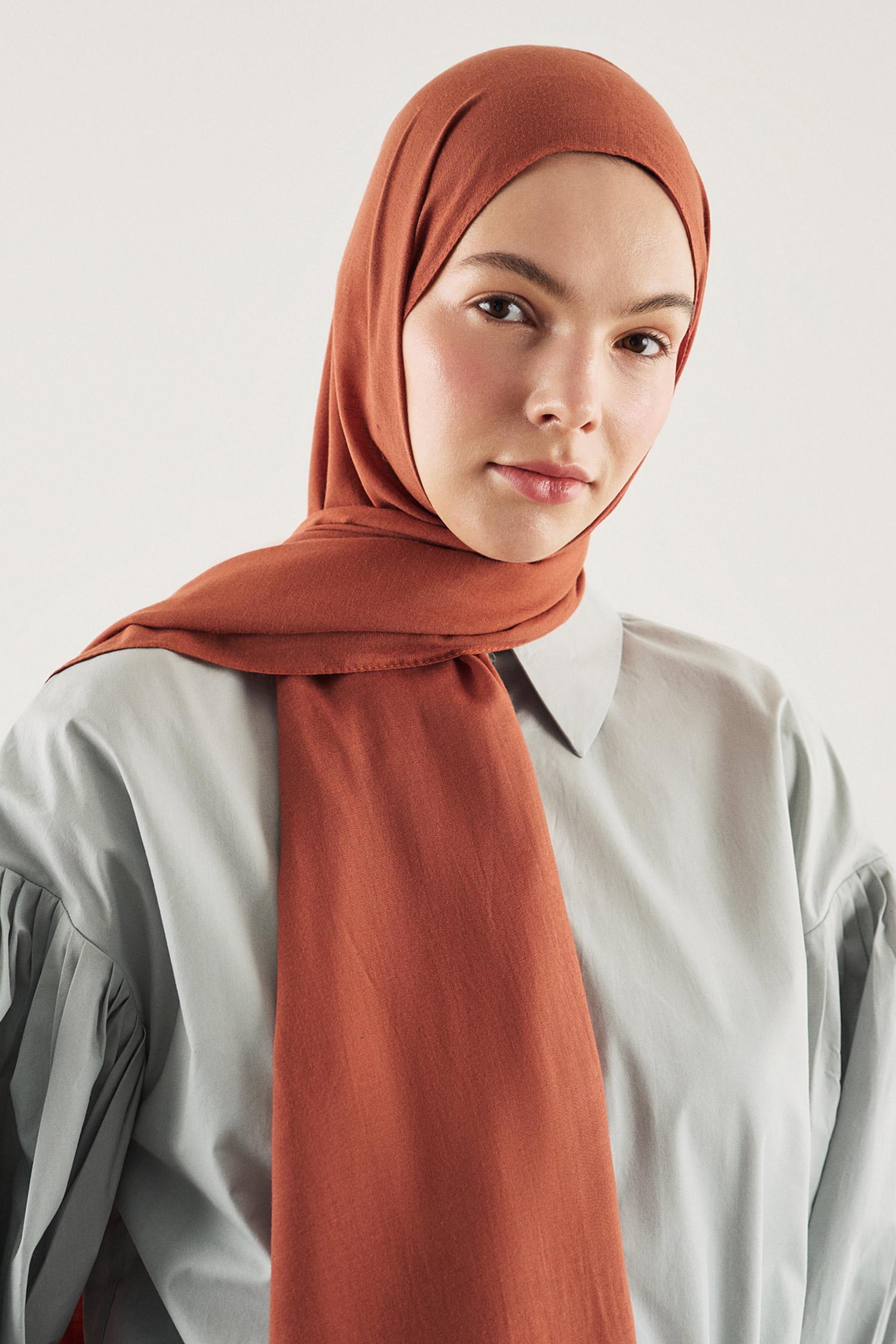 DeFacto Fresh Scarfs X DeFacto Premium Sıcak Turuncu Keten Şal görsel 2