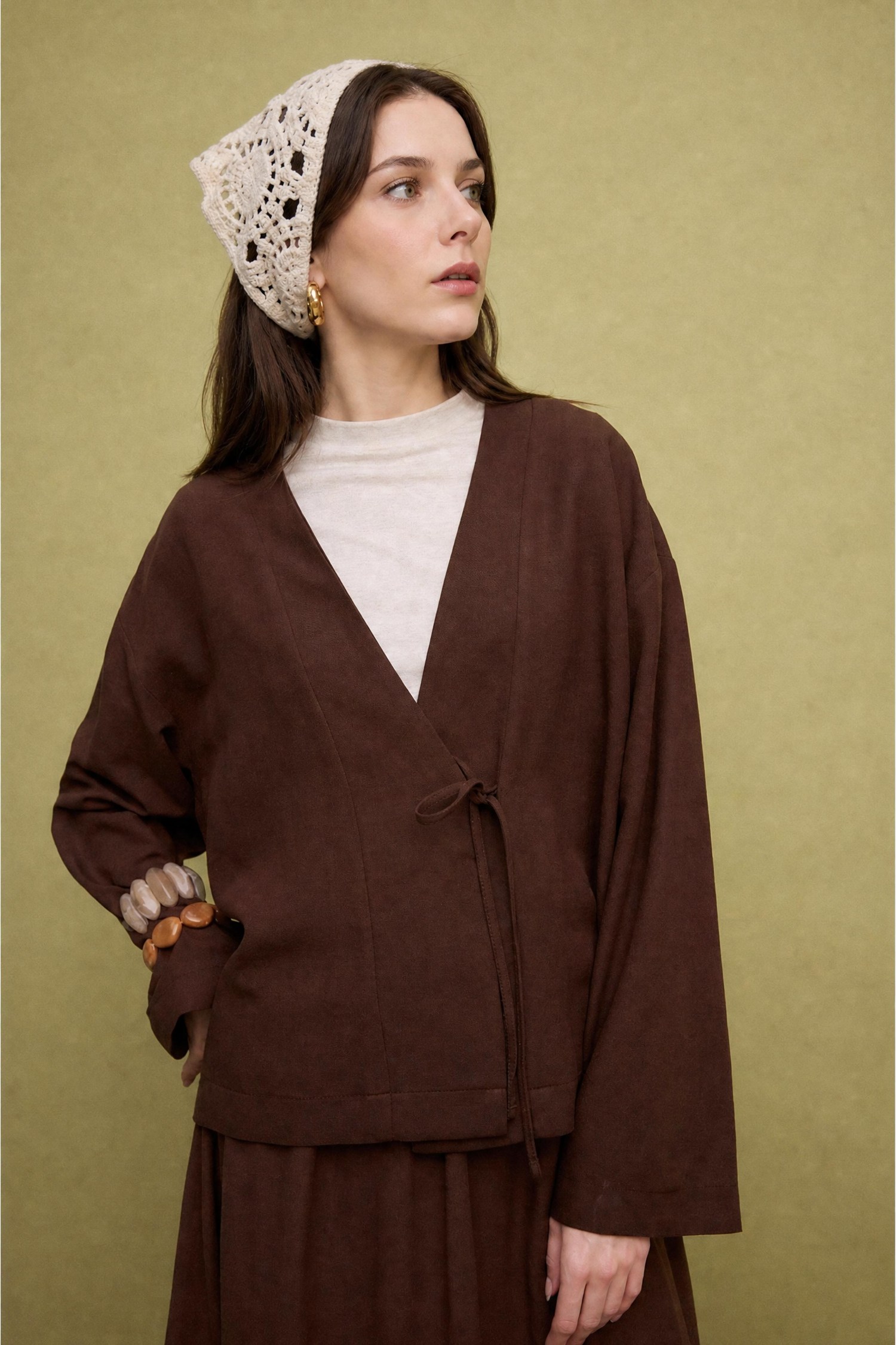DeFacto Regular Fit Keten Karışımlı Kimono görsel 3