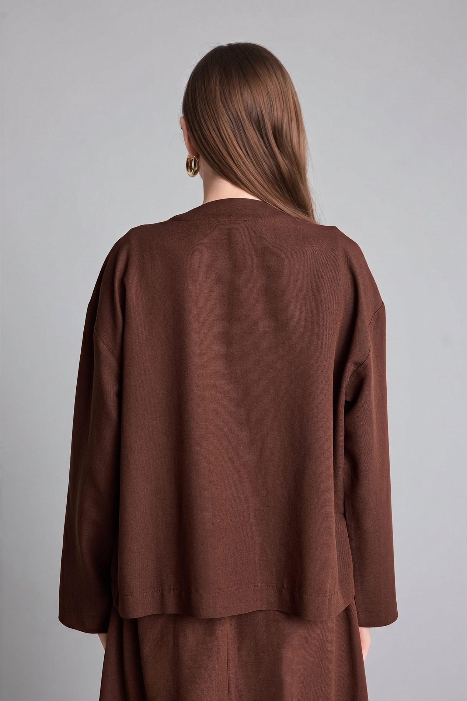 DeFacto Regular Fit Keten Karışımlı Kimono görsel 8