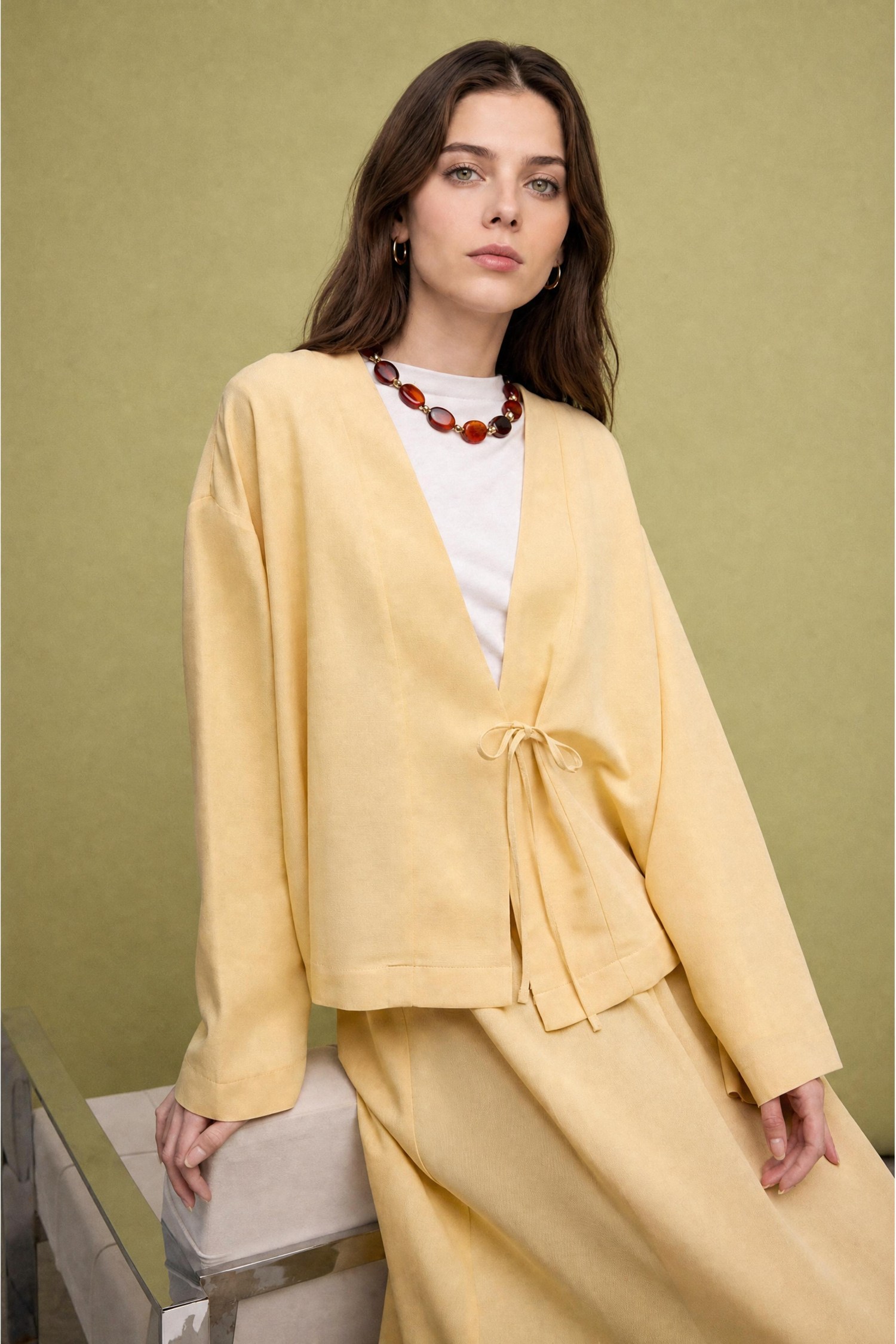 DeFacto Regular Fit Keten Karışımlı Kimono