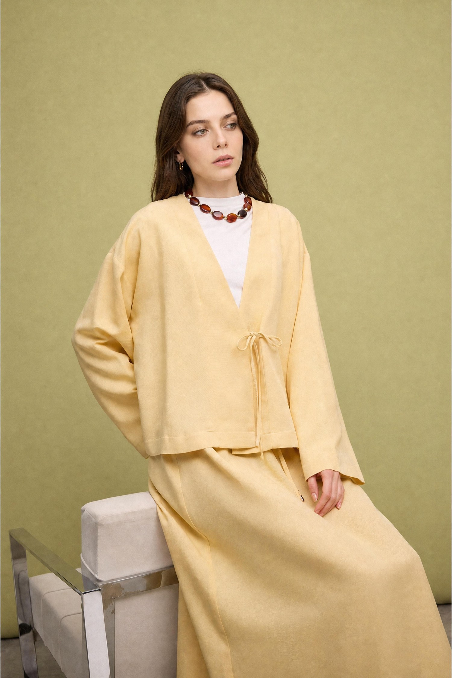 DeFacto Regular Fit Keten Karışımlı Kimono görsel 4