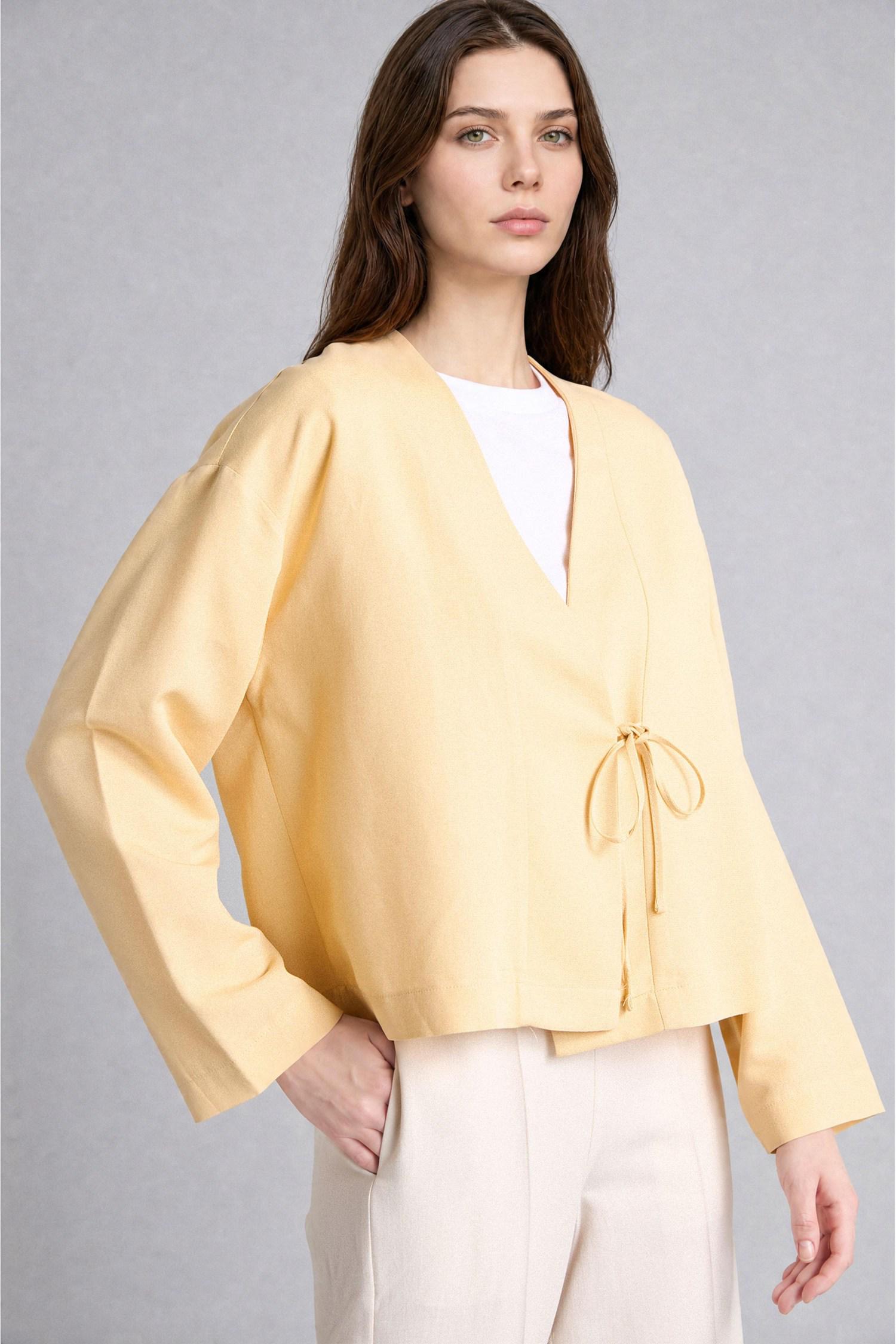 DeFacto Regular Fit Keten Karışımlı Kimono görsel 5