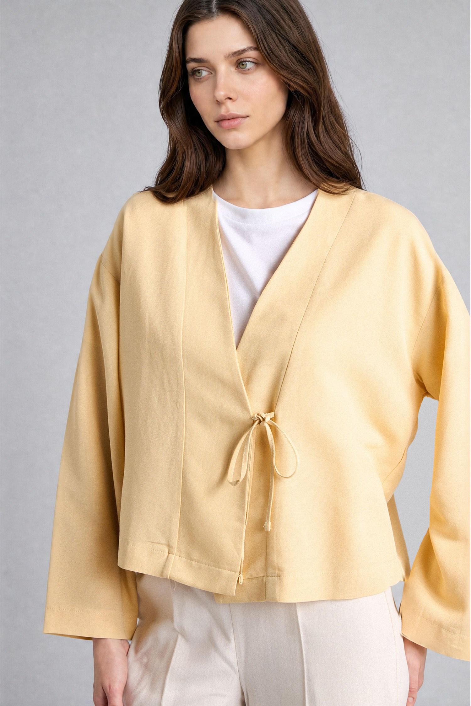 DeFacto Regular Fit Keten Karışımlı Kimono görsel 6