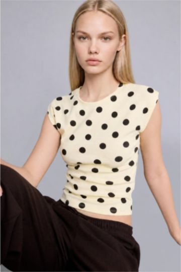 DeFacto Slim Fit Kısa Kollu Ribana Puantiyeli Tişört
